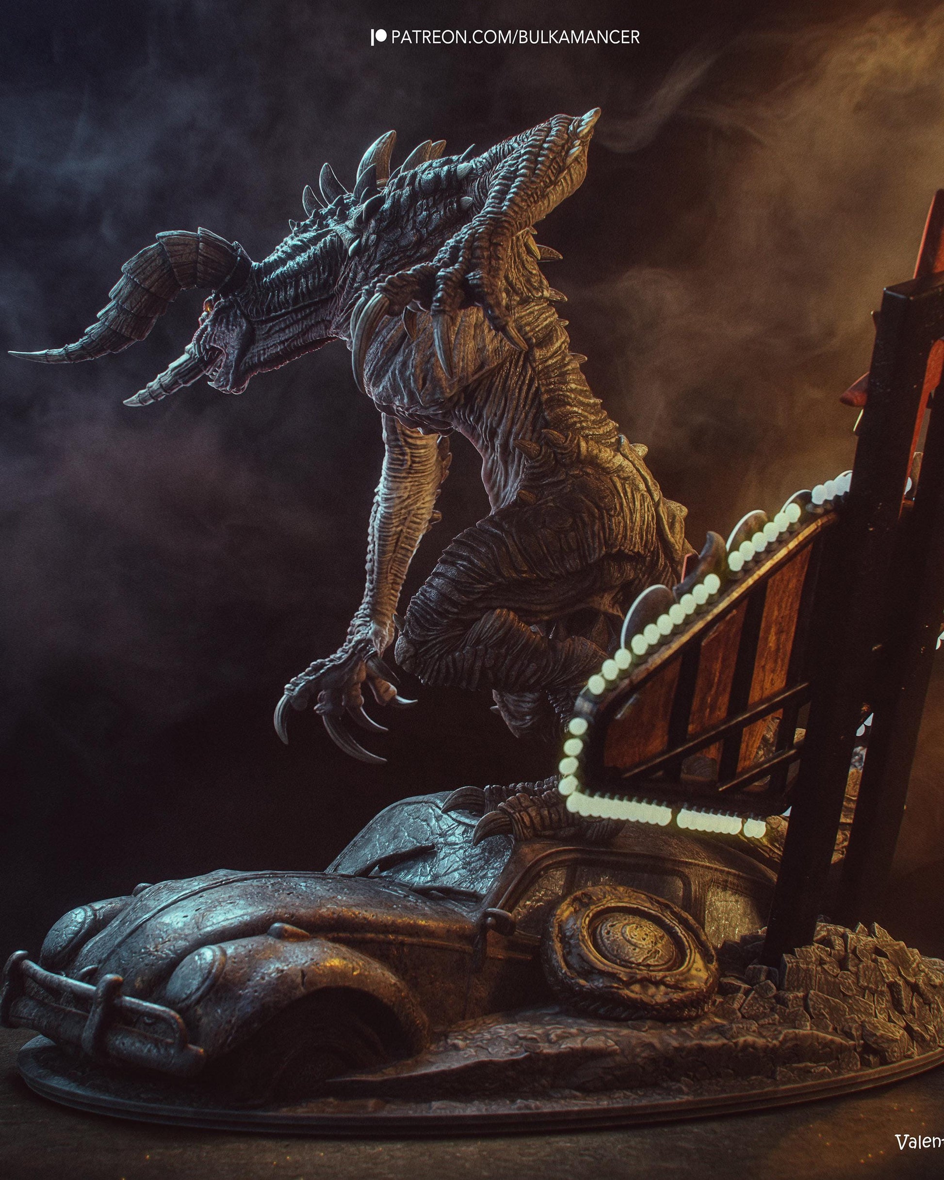 Post Apocalyptic Monster Resin Statue and DIY Kit – Painted or Unpainted – 1/8 and 1/6 Scale – by Bulkamancer – Neon Car Base – photo 2
