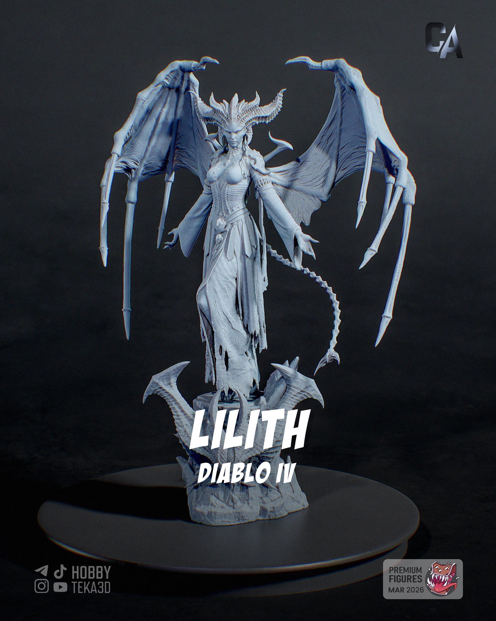 Winged Demon Queen Resin Statue and DIY Kit – Painted or Unpainted – 1/8 and 1/6 Scale – by CA3D – Dark Fantasy Rock Base – photo 3