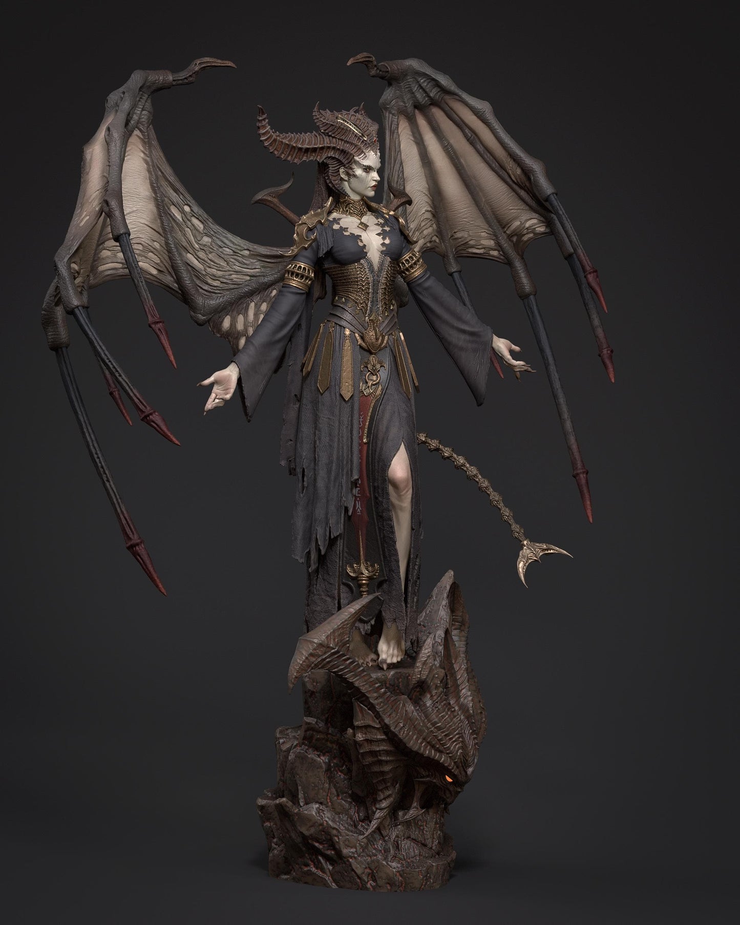 Winged Demon Queen Resin Statue and DIY Kit – Painted or Unpainted – 1/8 and 1/6 Scale – by CA3D – Dark Fantasy Rock Base – photo 6