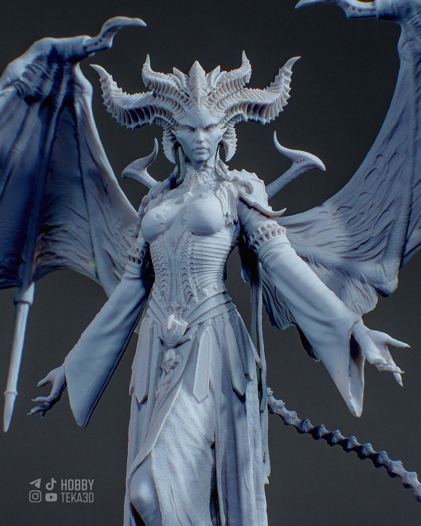 Winged Demon Queen Resin Statue and DIY Kit – Painted or Unpainted – 1/8 and 1/6 Scale – by CA3D – Dark Fantasy Rock Base – photo 7