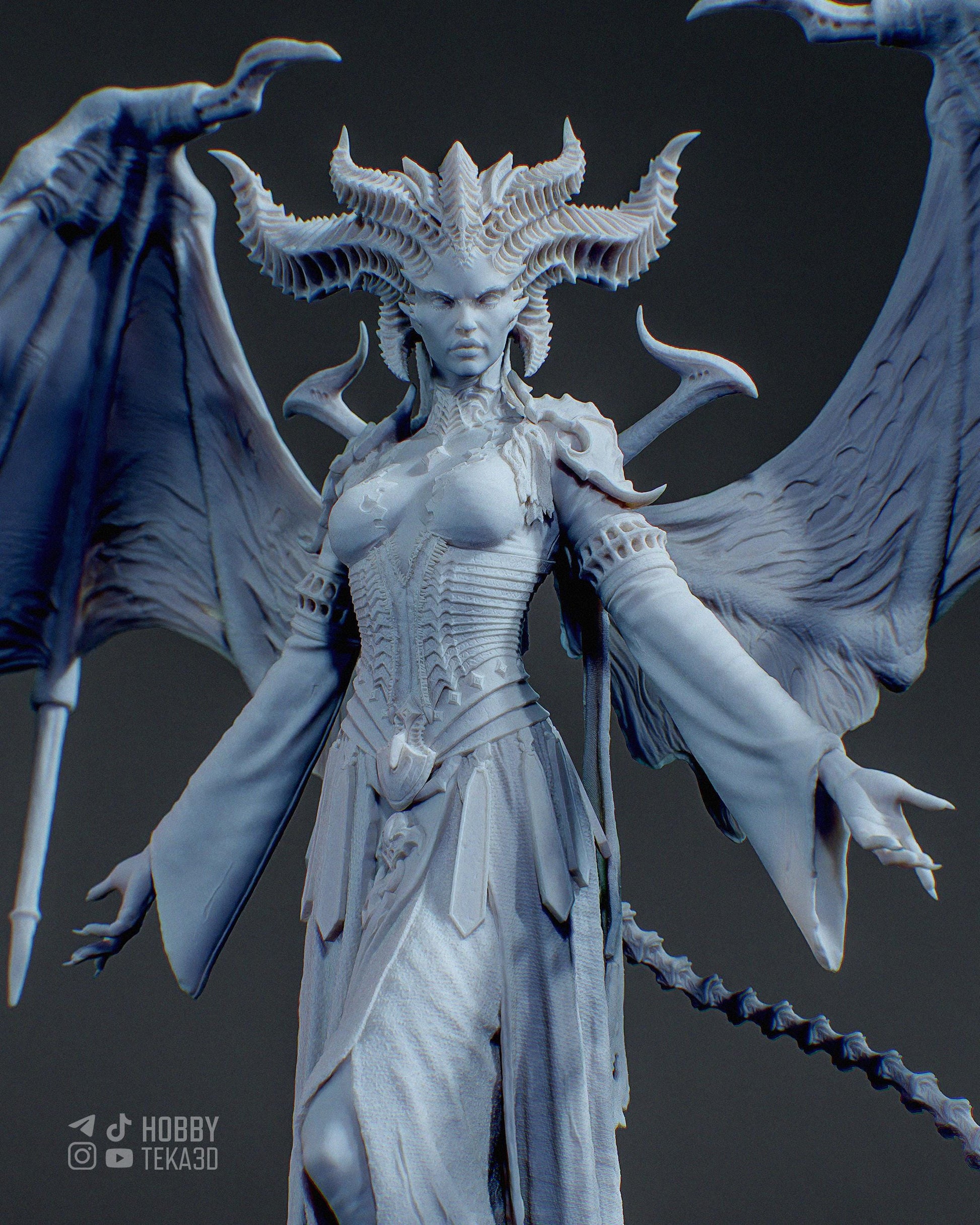 Winged Demon Queen Resin Statue and DIY Kit – Painted or Unpainted – 1/8 and 1/6 Scale – by CA3D – Dark Fantasy Rock Base – photo 7