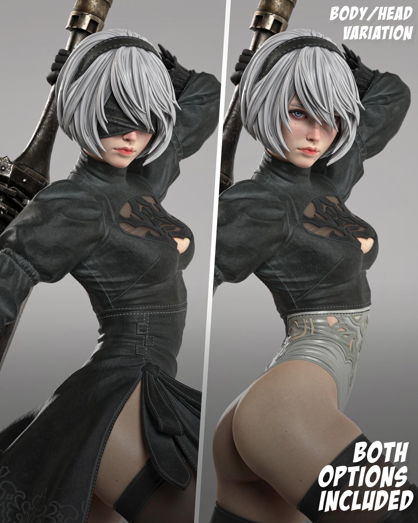 Hand Painted Gothic Android Swordswoman Resin Statue – 1/8 and 1/6 Scale – Anime Style Figure with Robot Companion – photo 4