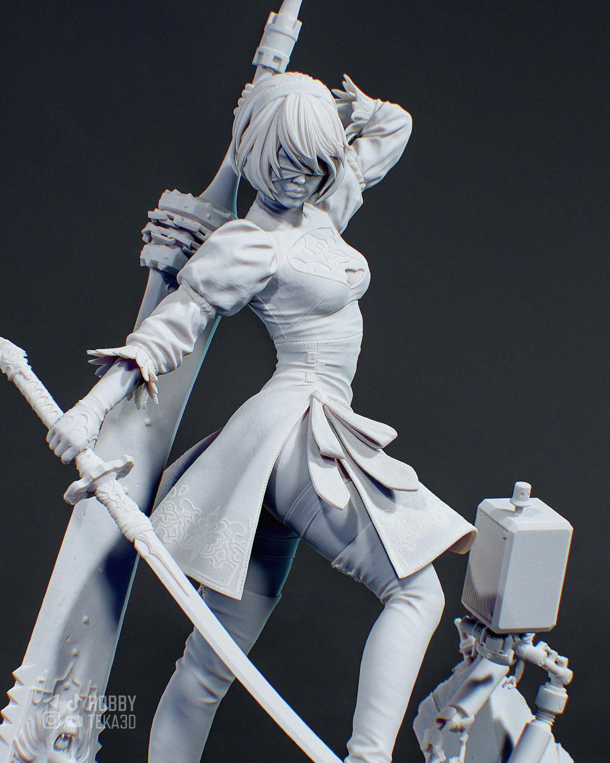 Unpainted Anime Android Warrior Resin Model Kit - 1/8 and 1/6 Scale - by Tanuki - Blindfolded Sword DIY Figure – photo 1