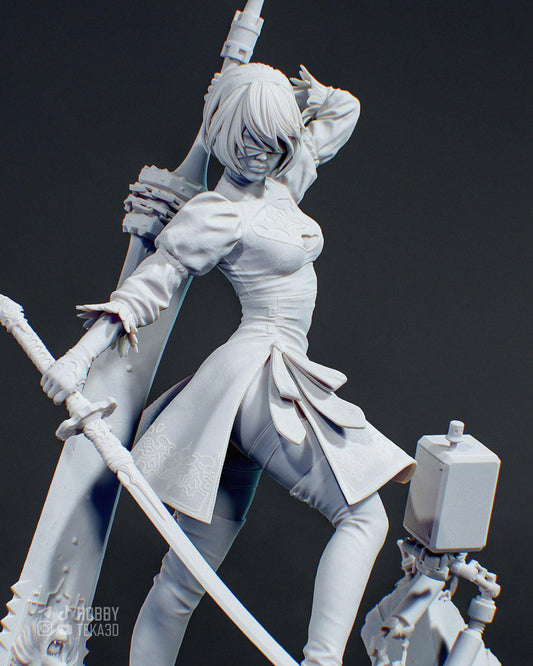 Unpainted Anime Android Warrior Resin Model Kit - 1/8 and 1/6 Scale - by Tanuki - Blindfolded Sword DIY Figure – photo 1