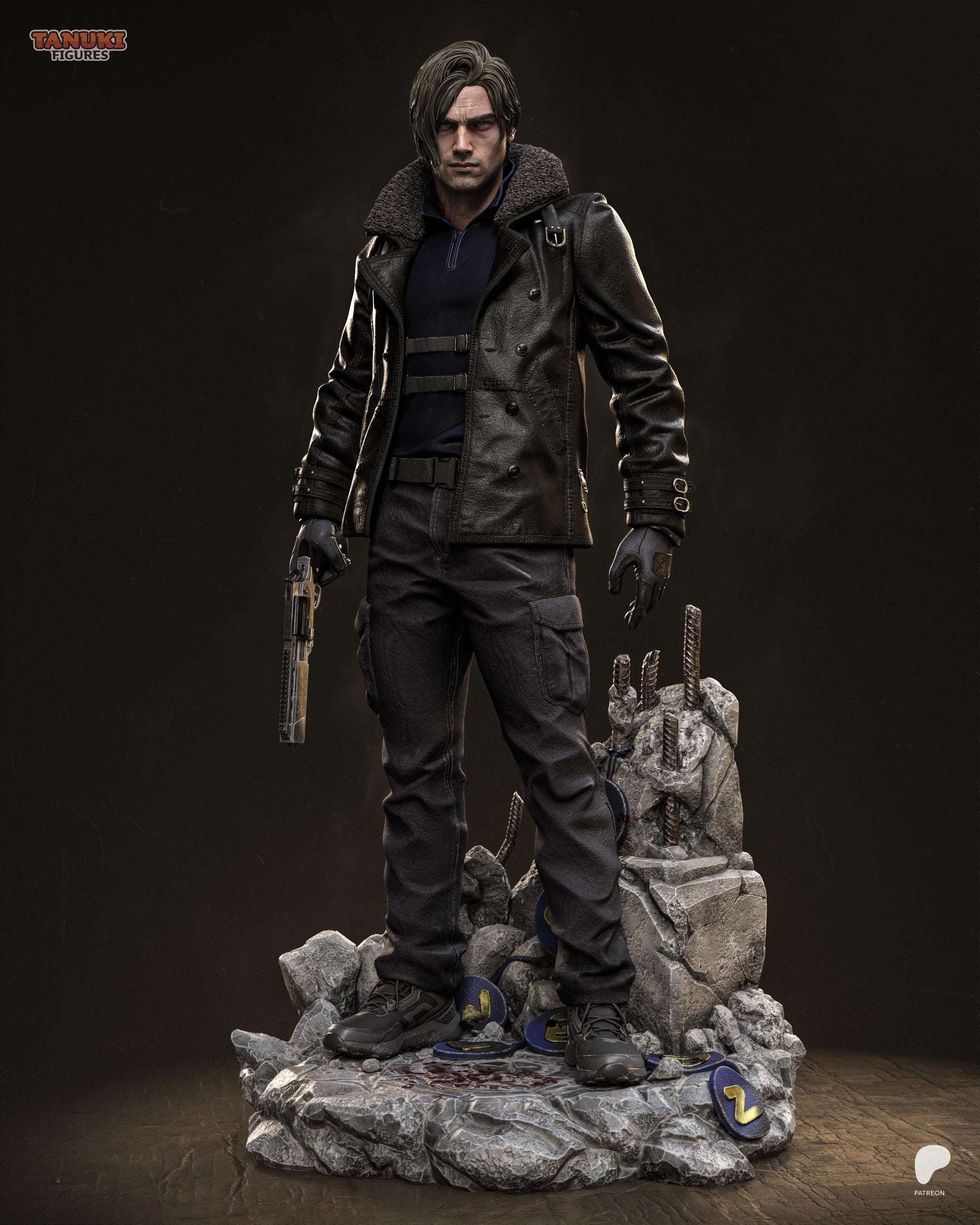 Survival Horror Hero Resin Statue and DIY Kit – Painted or Unpainted – 1/8 and 1/6 Scale – by Tanuki – Rubble Base – photo 1