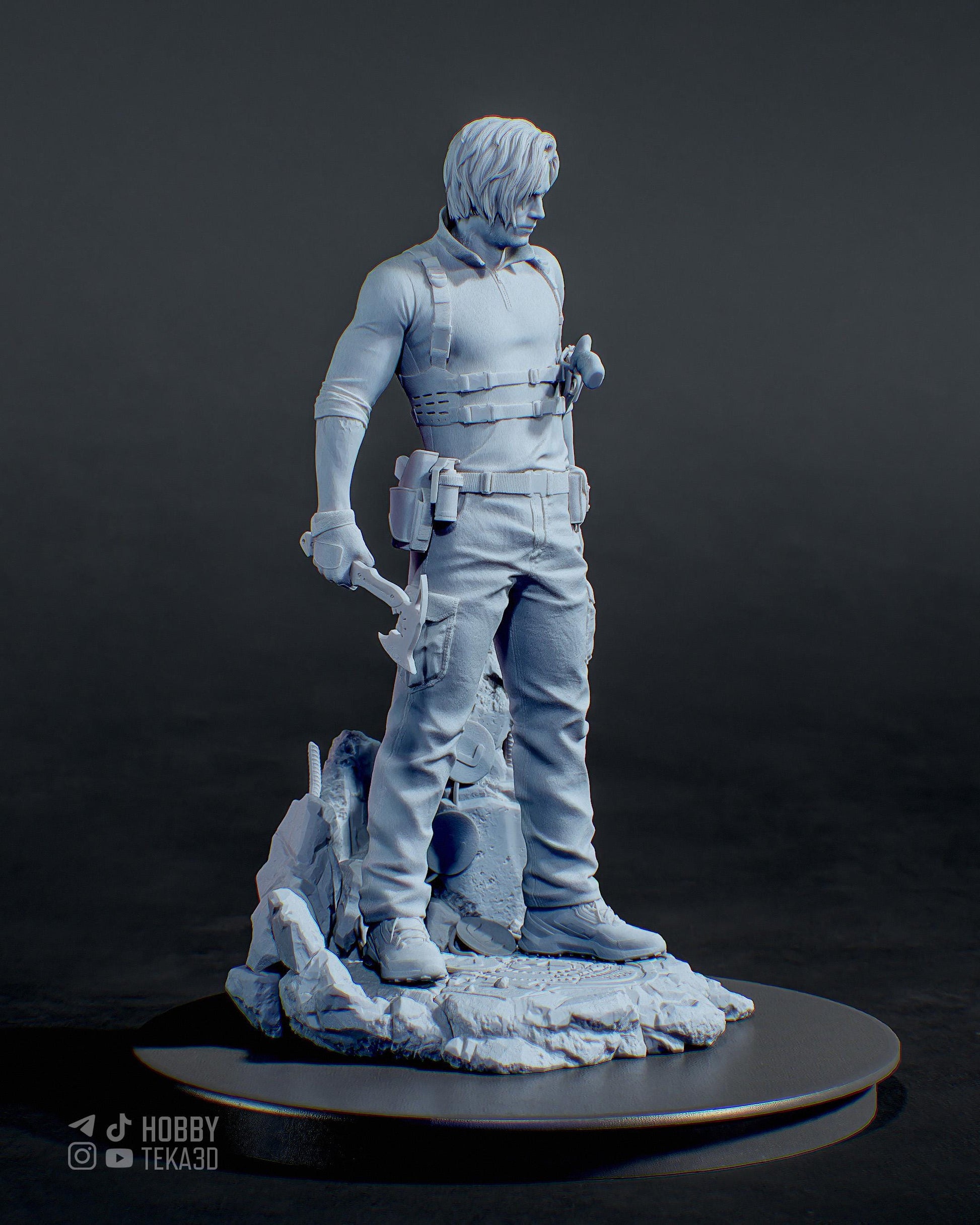 Survival Horror Hero Resin Statue and DIY Kit – Painted or Unpainted – 1/8 and 1/6 Scale – by Tanuki – Rubble Base – photo 4