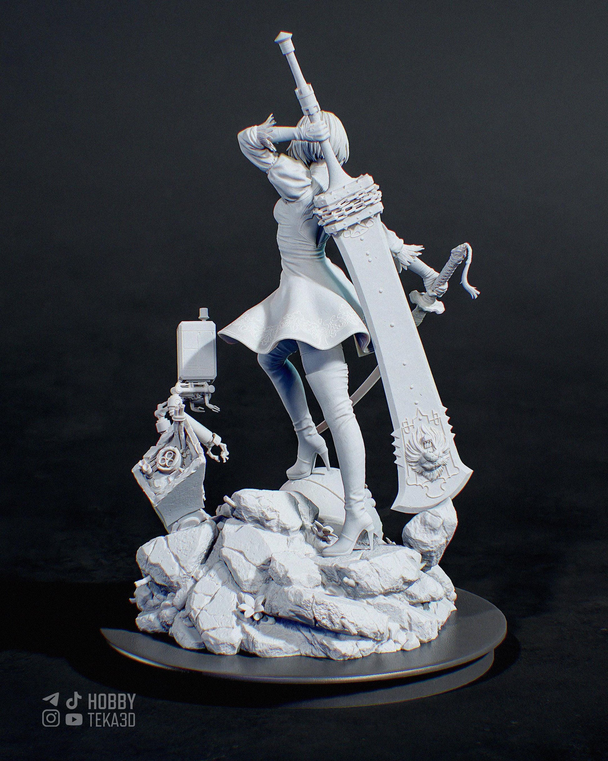 Unpainted Anime Android Warrior Resin Model Kit - 1/8 and 1/6 Scale - by Tanuki - Blindfolded Sword DIY Figure – photo 2