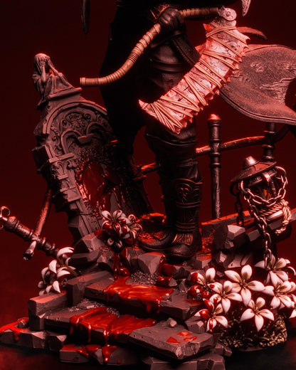 Detailed handpainted fantasy resin base with broken stone steps flowers chains and glowing red effects