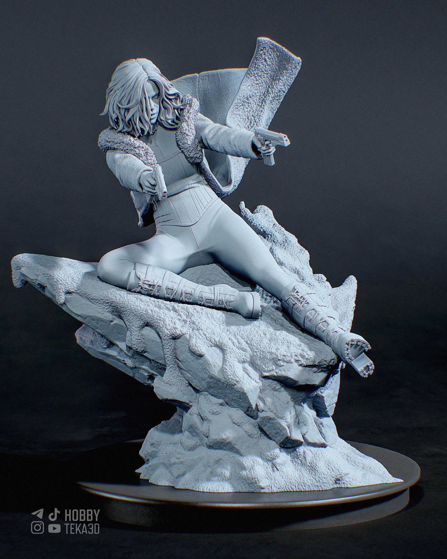 Unpainted Gothic Gun Heroine Resin Model Kit - 1/8 and 1/6 Scale - by ca3d - Dual Pistols DIY Statue – photo 1