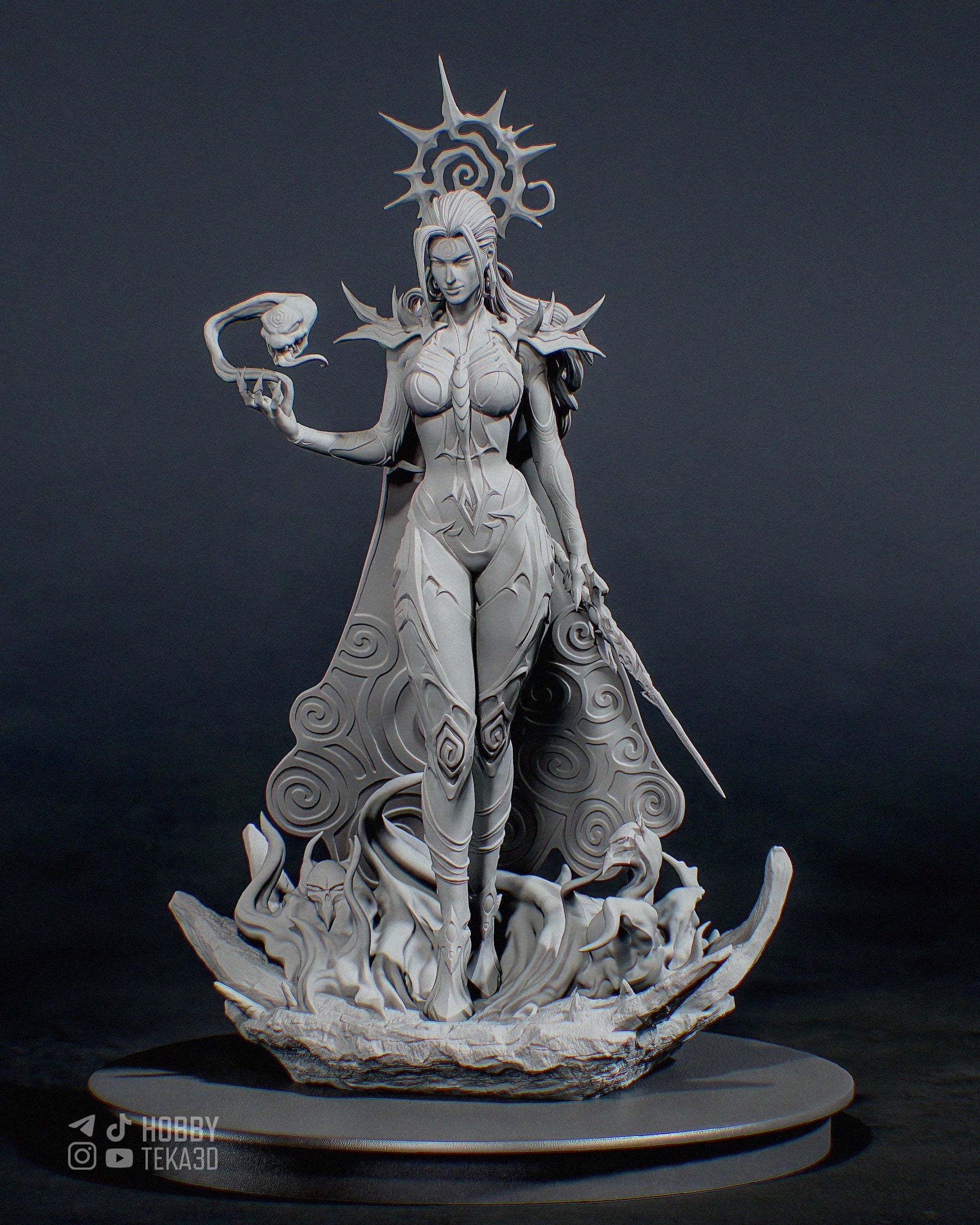 Unpainted Death Goddess Resin Model Kit – 1/8 and 1/6 Scale – Antler Crown DIY Figure – photo 1