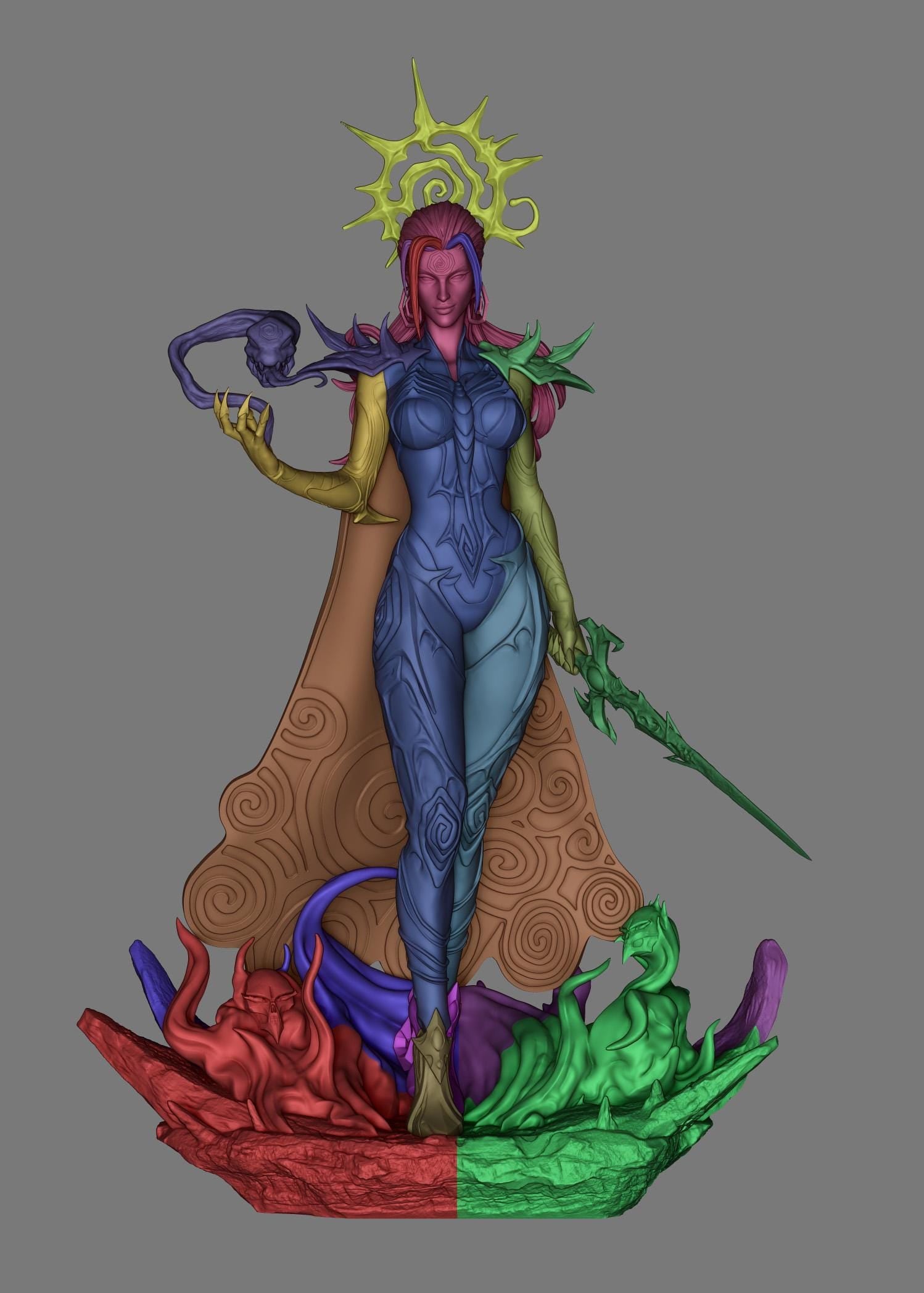 Hand Painted Death Goddess Resin Statue – 1/8 and 1/6 Scale – Dark Fantasy Antler Crown Figure – photo 5