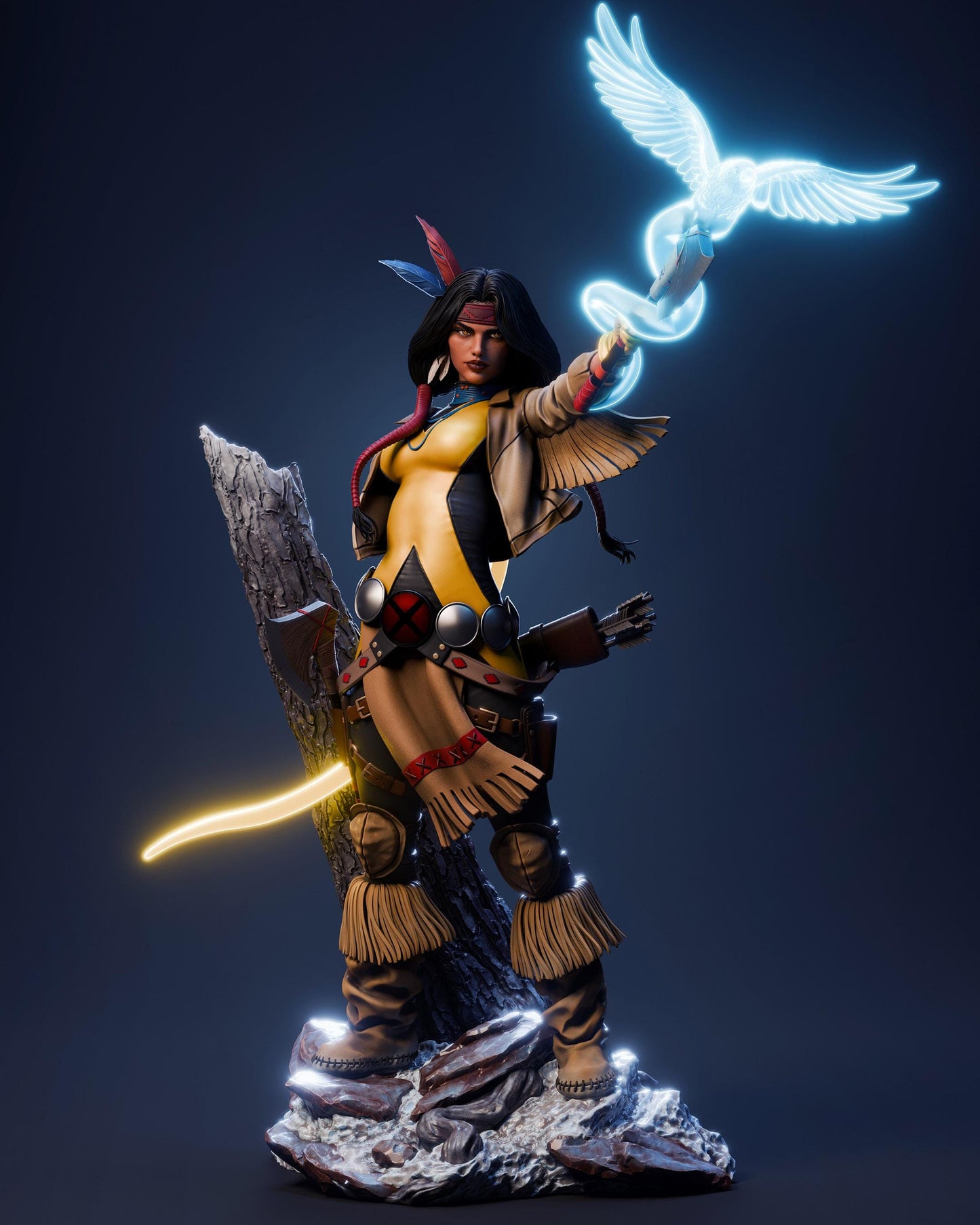 Hand Painted Feathered Comic Heroine Resin Statue – 1/8 and 1/6 Scale – Clear Spirit Bird and Energy Blade – photo 1