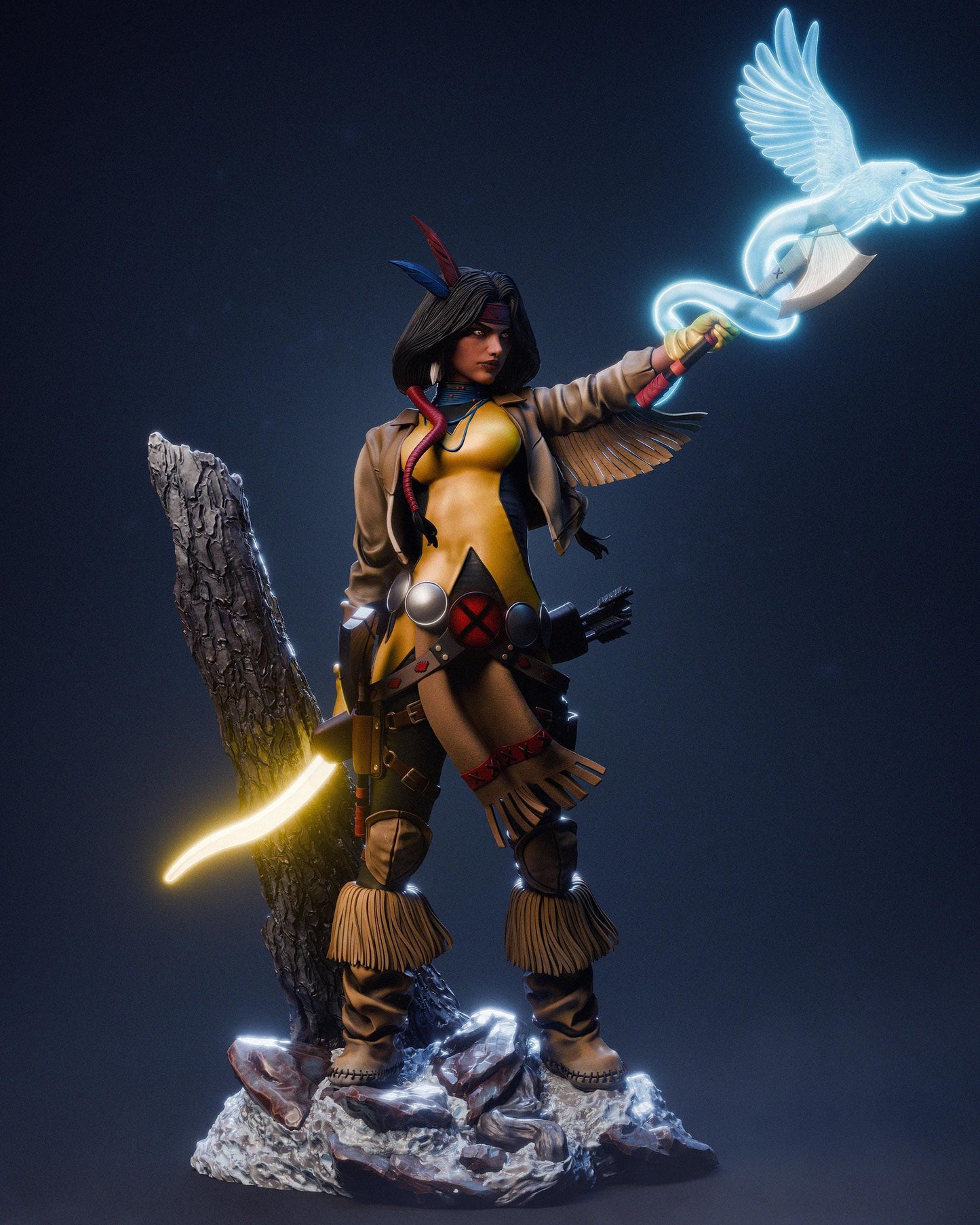 Hand Painted Feathered Comic Heroine Resin Statue – 1/8 and 1/6 Scale – Clear Spirit Bird and Energy Blade – photo 4