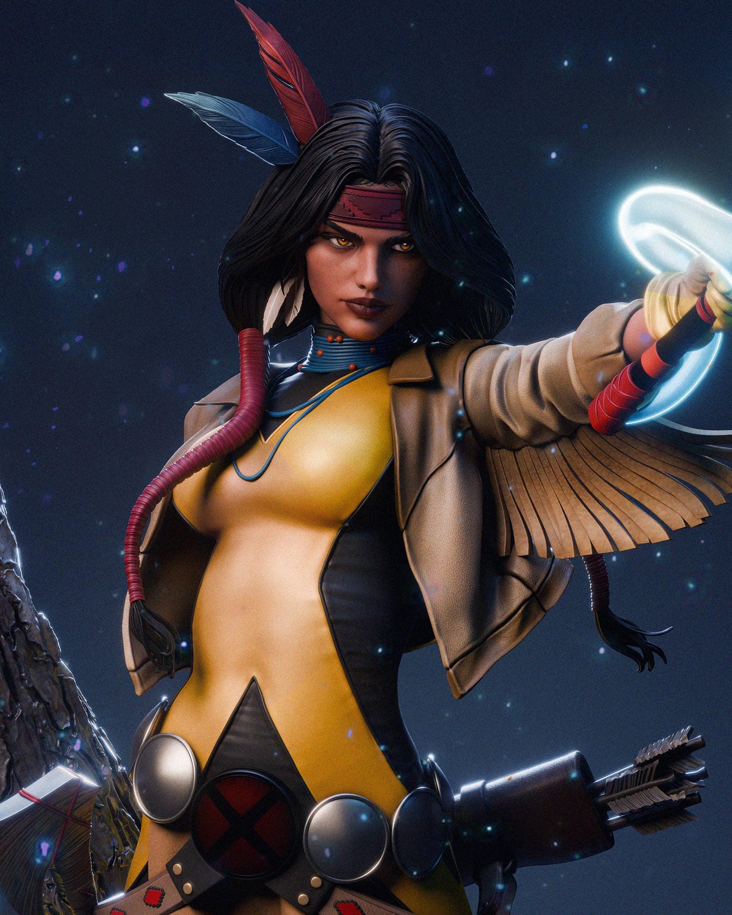 Hand Painted Feathered Comic Heroine Resin Statue – 1/8 and 1/6 Scale – Clear Spirit Bird and Energy Blade – photo 2