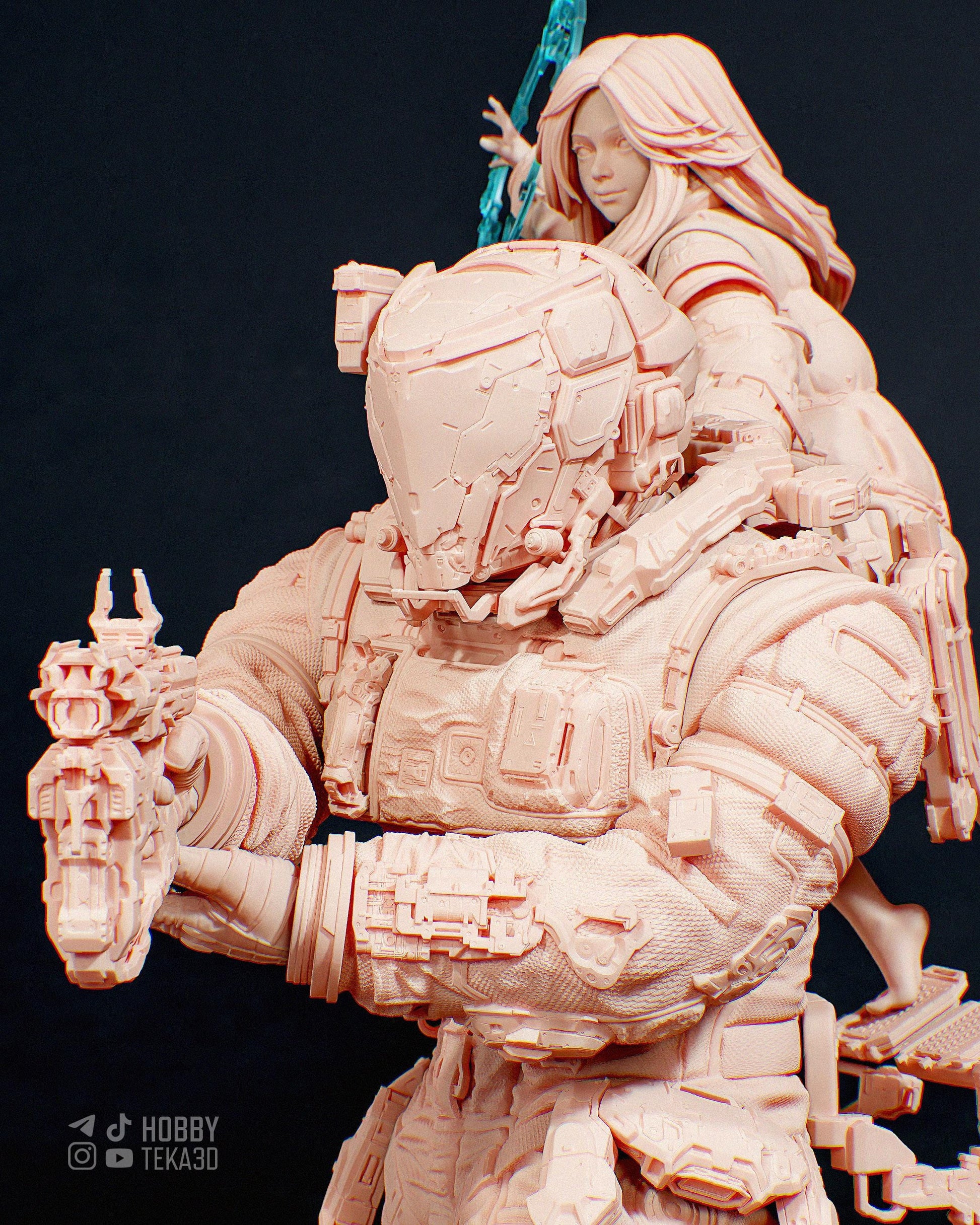 Unpainted Sci Fi Armored Soldier Resin Model Kit – 1/8 and 1/6 Scale by Bulkamancers, DIY Kit with Hologram Effect – photo 2