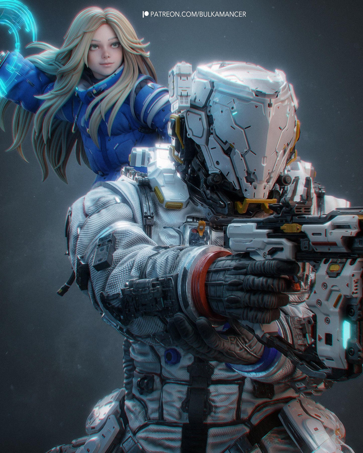 Hand Painted Sci Fi Astronaut and Android Girl Resin Statue – Father and Daughter Diorama – 1/8 and 1/6 Scale – photo 2