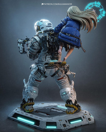 Hand Painted Sci Fi Astronaut and Android Girl Resin Statue – Father and Daughter Diorama – 1/8 and 1/6 Scale – photo 3