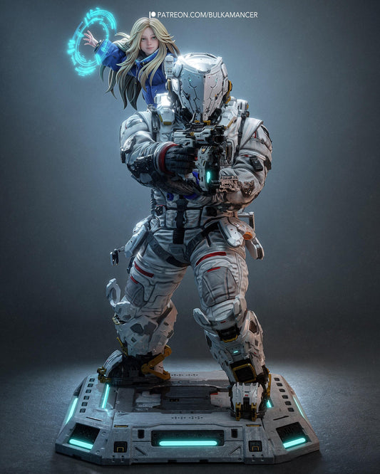 Hand Painted Sci Fi Astronaut and Android Girl Resin Statue – Father and Daughter Diorama – 1/8 and 1/6 Scale – photo 1