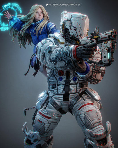Hand Painted Sci Fi Astronaut and Android Girl Resin Statue – Father and Daughter Diorama – 1/8 and 1/6 Scale – photo 4