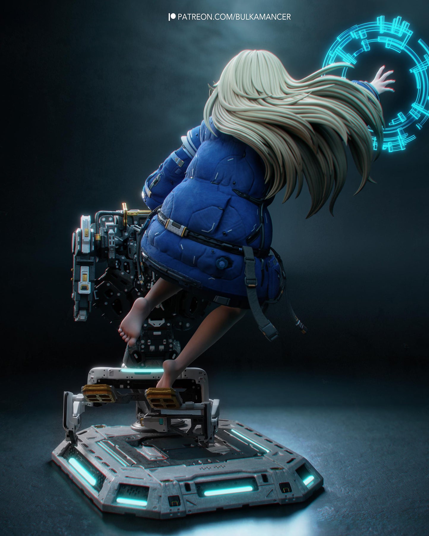 Hand Painted Sci Fi Anime Style Resin Statue – 1/8 and 1/6 Scale – Mecha Girl with Clear Tech Halo – photo 3