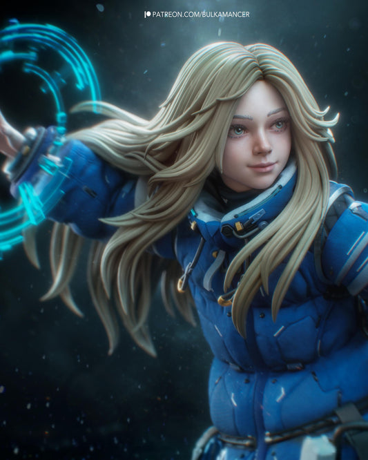 Hand Painted Sci Fi Anime Style Resin Statue – 1/8 and 1/6 Scale – Mecha Girl with Clear Tech Halo – photo 1