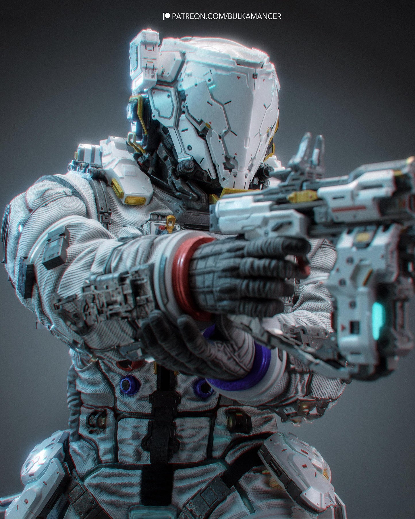 Hand Painted Sci Fi Armored Soldier Resin Statue - 1/8 and 1/6 Scale - Futuristic Trooper with Blaster and Tech Base – photo 2