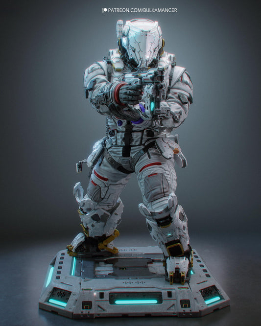 Hand Painted Sci Fi Armored Soldier Resin Statue - 1/8 and 1/6 Scale - Futuristic Trooper with Blaster and Tech Base – photo 1