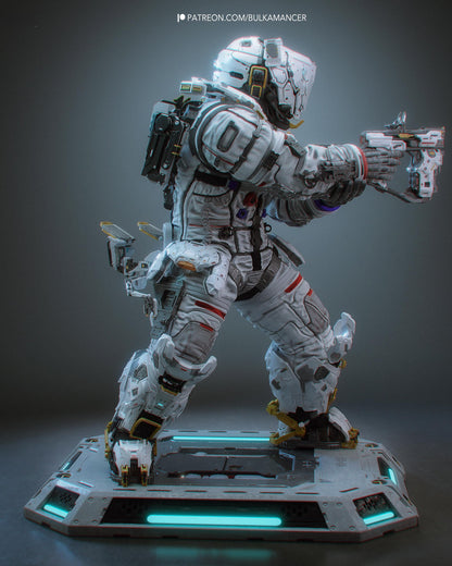 Hand Painted Sci Fi Armored Soldier Resin Statue - 1/8 and 1/6 Scale - Futuristic Trooper with Blaster and Tech Base – photo 4