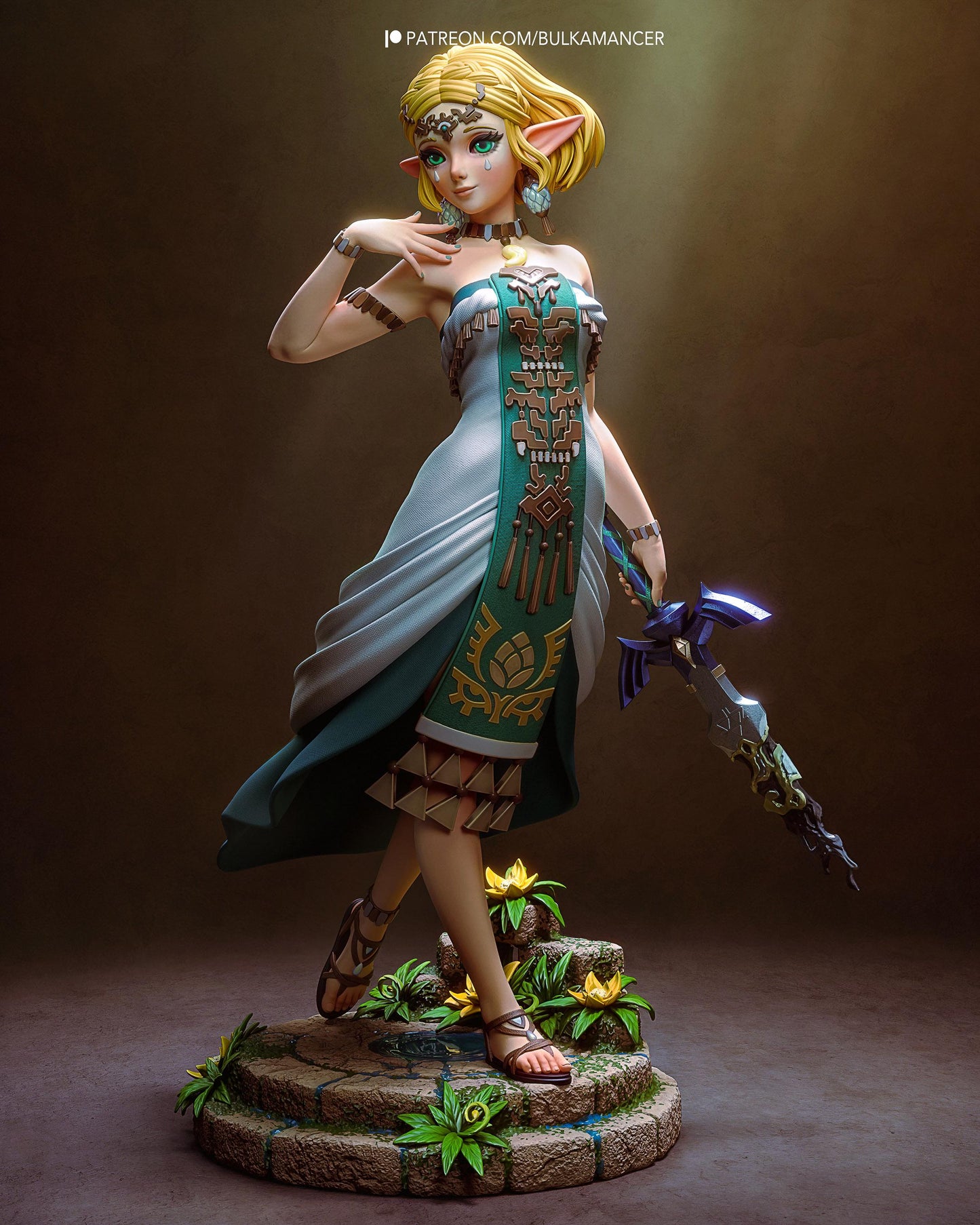 Hand Painted Fantasy Elf Princess Resin Statue - 1/8 and 1/6 Scale - Anime Style Figure with Blue Magic Weapon – photo 1