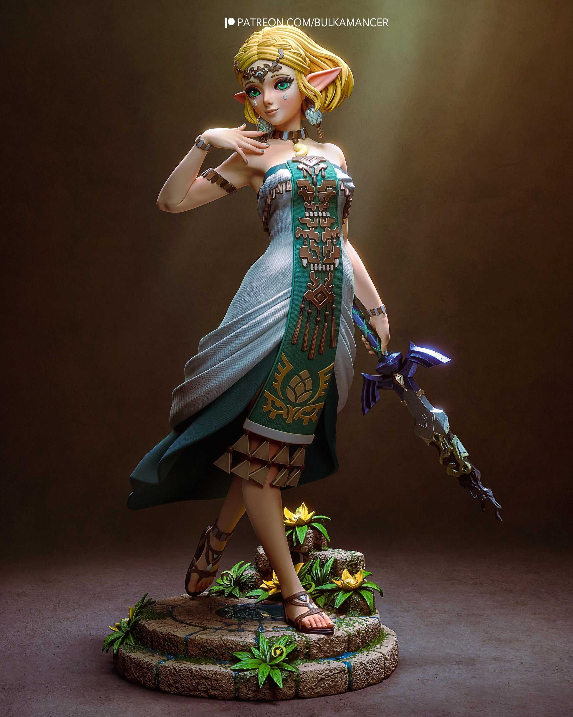 Hand Painted Fantasy Elf Princess Resin Statue - 1/8 and 1/6 Scale - Anime Style Figure with Blue Magic Weapon – photo 1