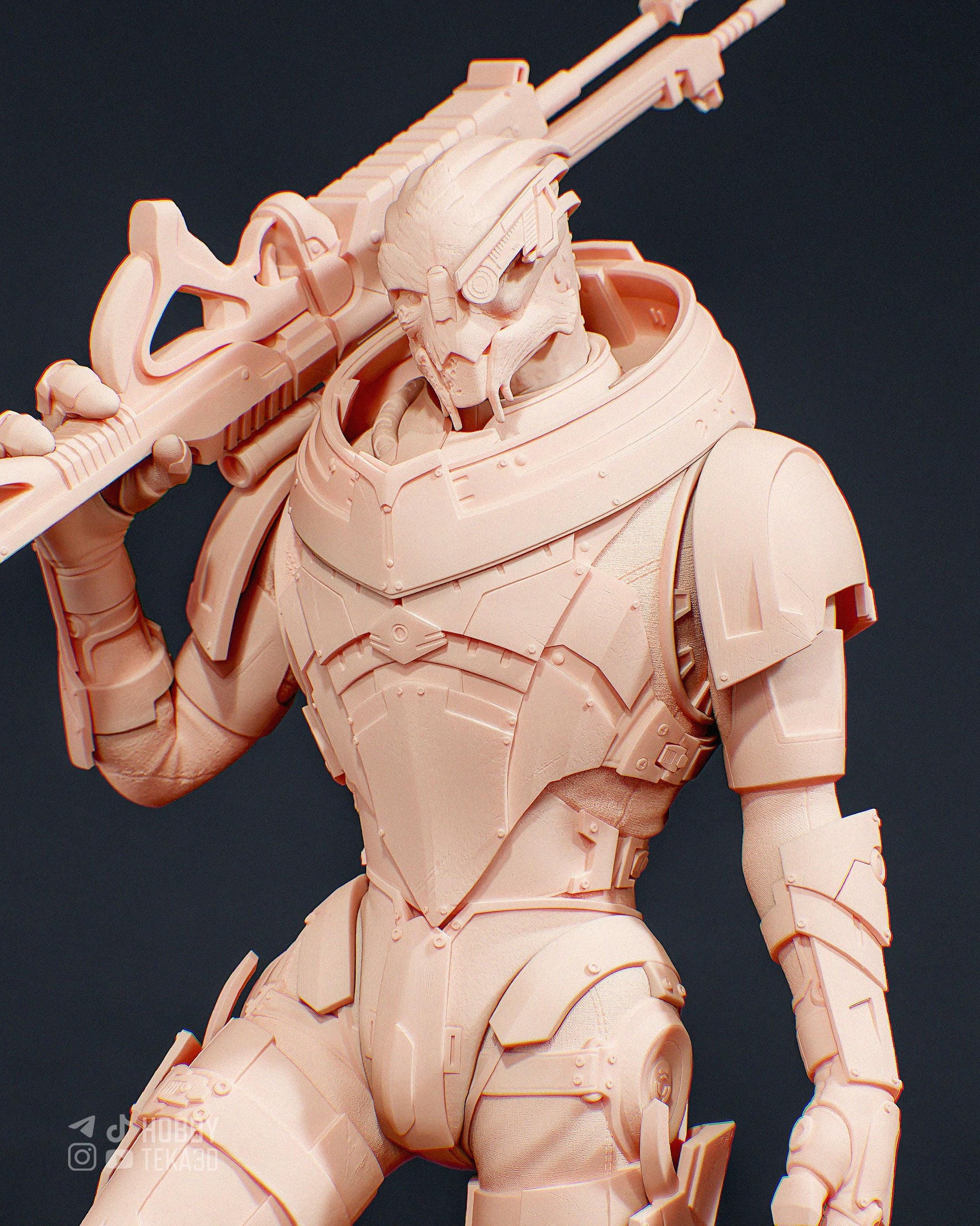 Unpainted Sci Fi Armored Soldier Resin Model Kit - 1/8 and 1/6 Scale - by Bulkamancers - Futuristic Rifle DIY Kit – photo 2