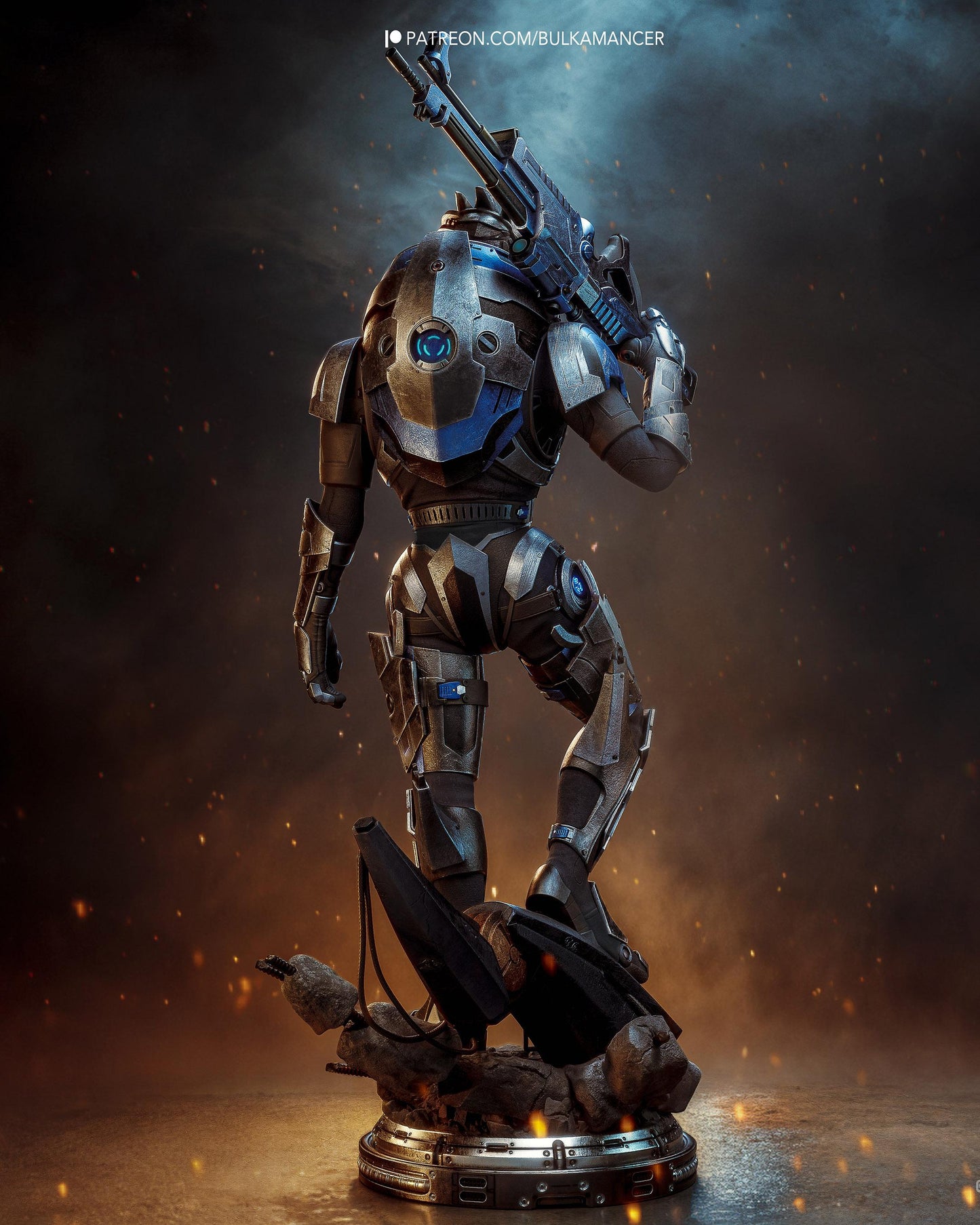 Hand Painted Sci Fi Armored Soldier Resin Statue - 1/8 and 1/6 Scale - Futuristic Rifle Figure on Tech Base – photo 3