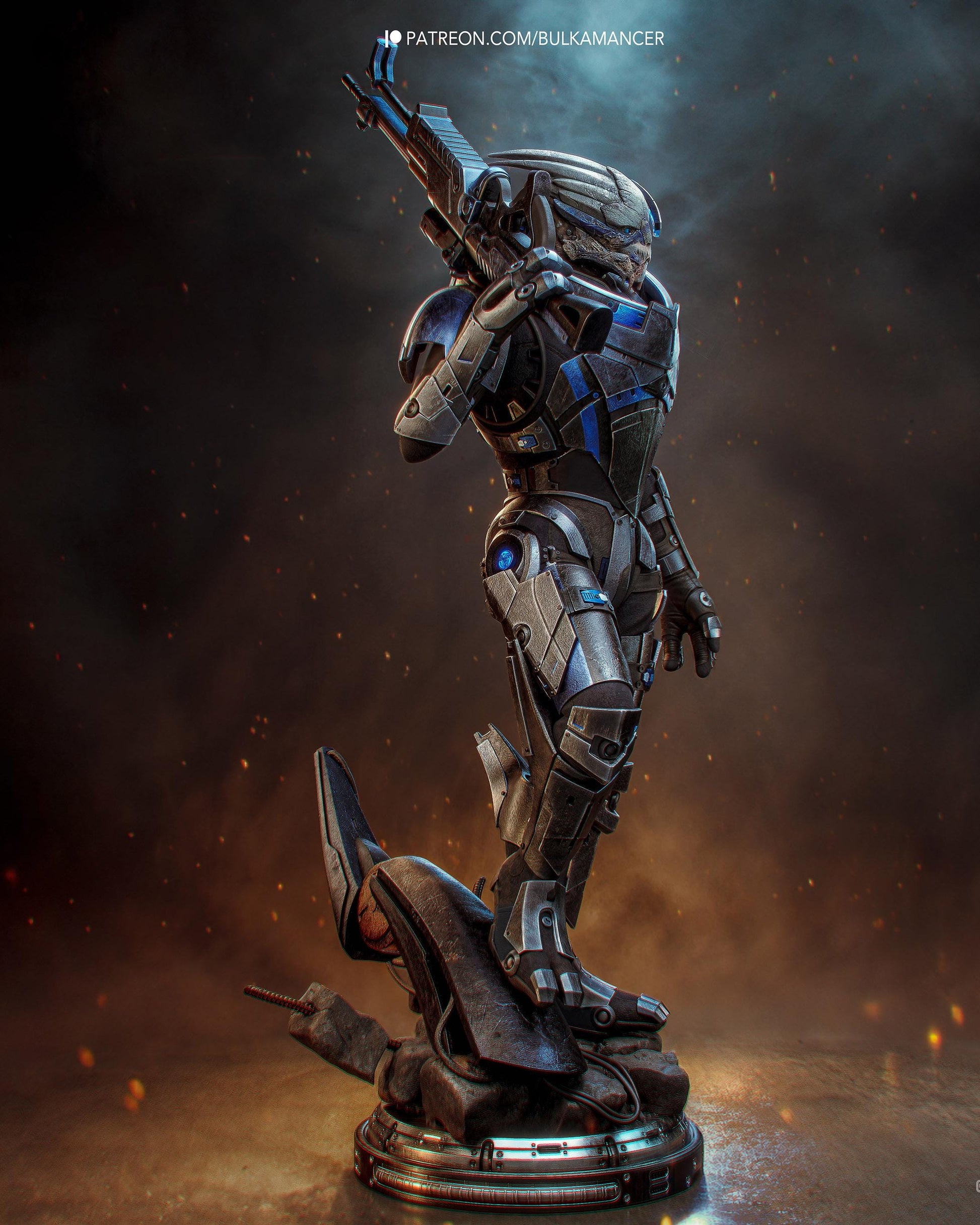 Hand Painted Sci Fi Armored Soldier Resin Statue - 1/8 and 1/6 Scale - Futuristic Rifle Figure on Tech Base – photo 4
