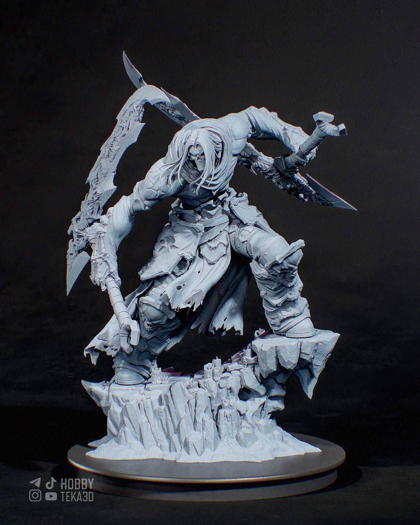 Unpainted Dark Fantasy Reaper Resin Model Kit – 1/8 and 1/6 Scale – by Tanuki – Undead Warrior DIY Statue – photo 1