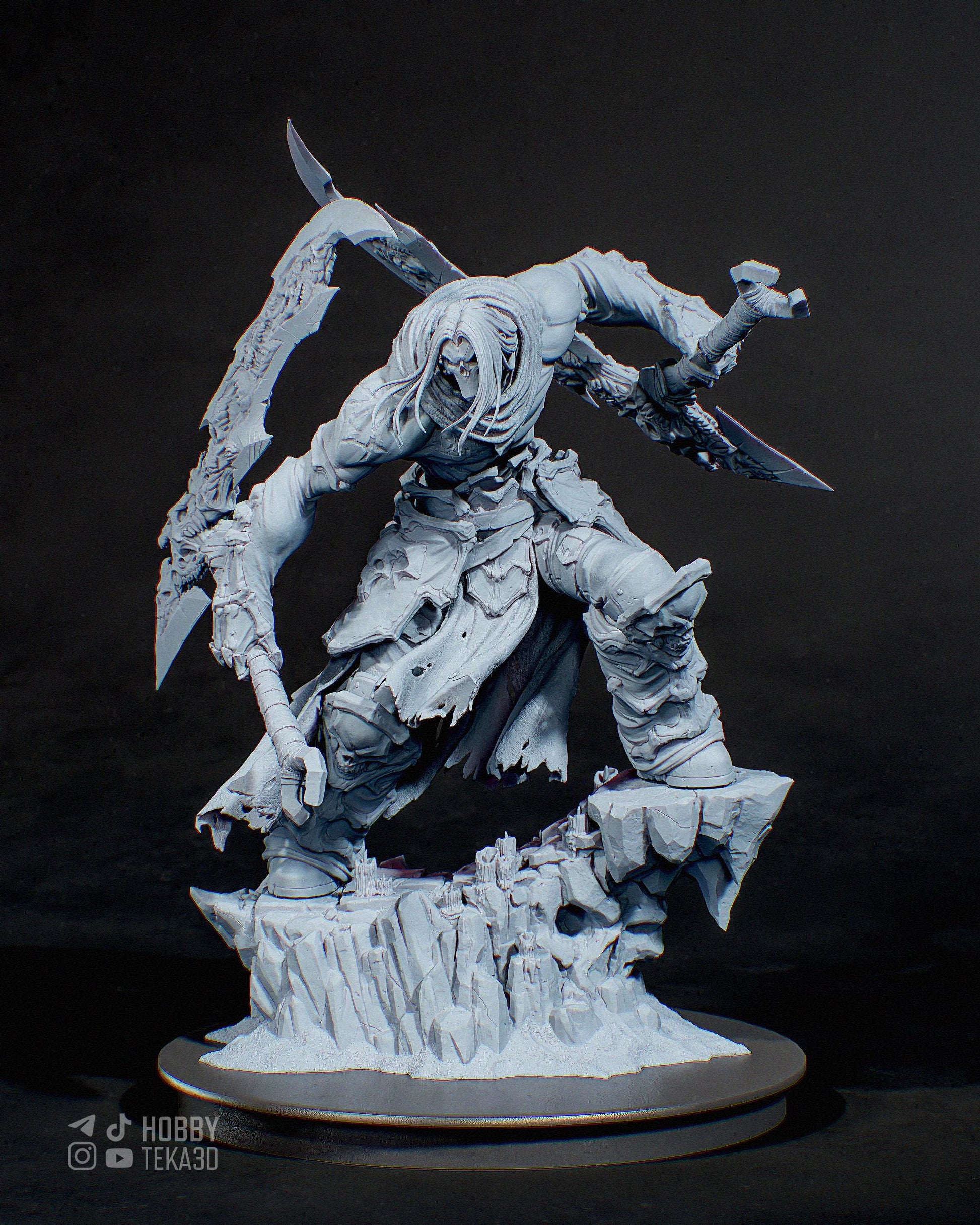 Unpainted Dark Fantasy Reaper Resin Model Kit – 1/8 and 1/6 Scale – by Tanuki – Undead Warrior DIY Statue – photo 1