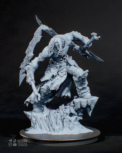 Unpainted Dark Fantasy Reaper Resin Model Kit – 1/8 and 1/6 Scale – by Tanuki – Undead Warrior DIY Statue – photo 1