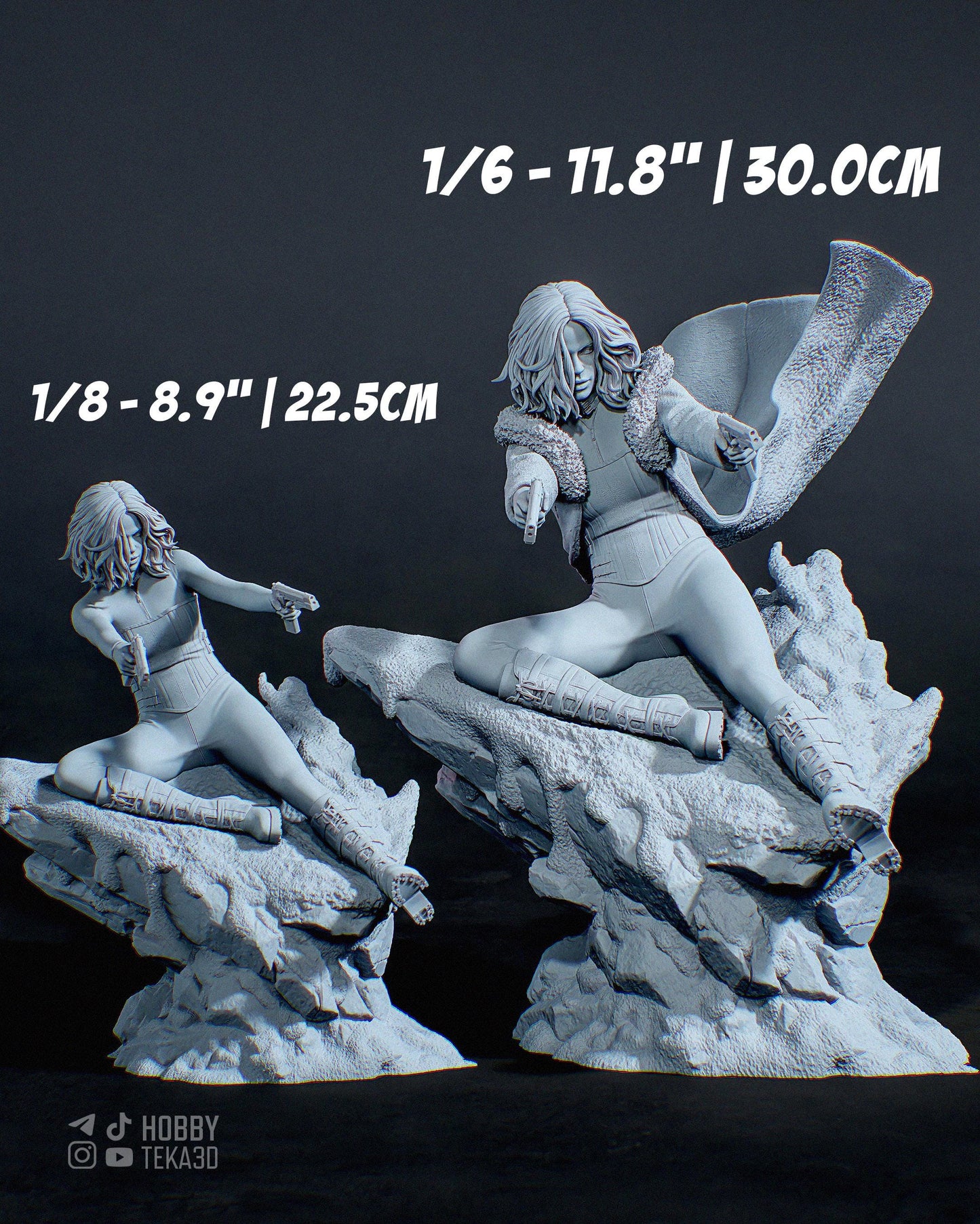 Unpainted Gothic Gun Heroine Resin Model Kit - 1/8 and 1/6 Scale - by ca3d - Dual Pistols DIY Statue – photo 4
