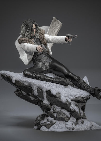 Hand Painted Gothic Gun Heroine Resin Statue - 1/8 and 1/6 Scale - Dual Pistols with Snowy Rock Base – photo 2