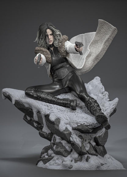 Hand Painted Gothic Gun Heroine Resin Statue - 1/8 and 1/6 Scale - Dual Pistols with Snowy Rock Base – photo 1