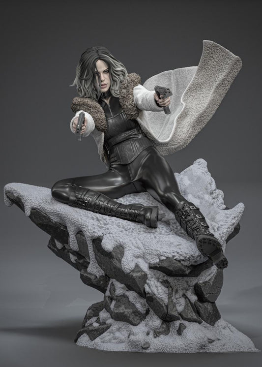 Hand Painted Gothic Gun Heroine Resin Statue - 1/8 and 1/6 Scale - Dual Pistols with Snowy Rock Base – photo 1