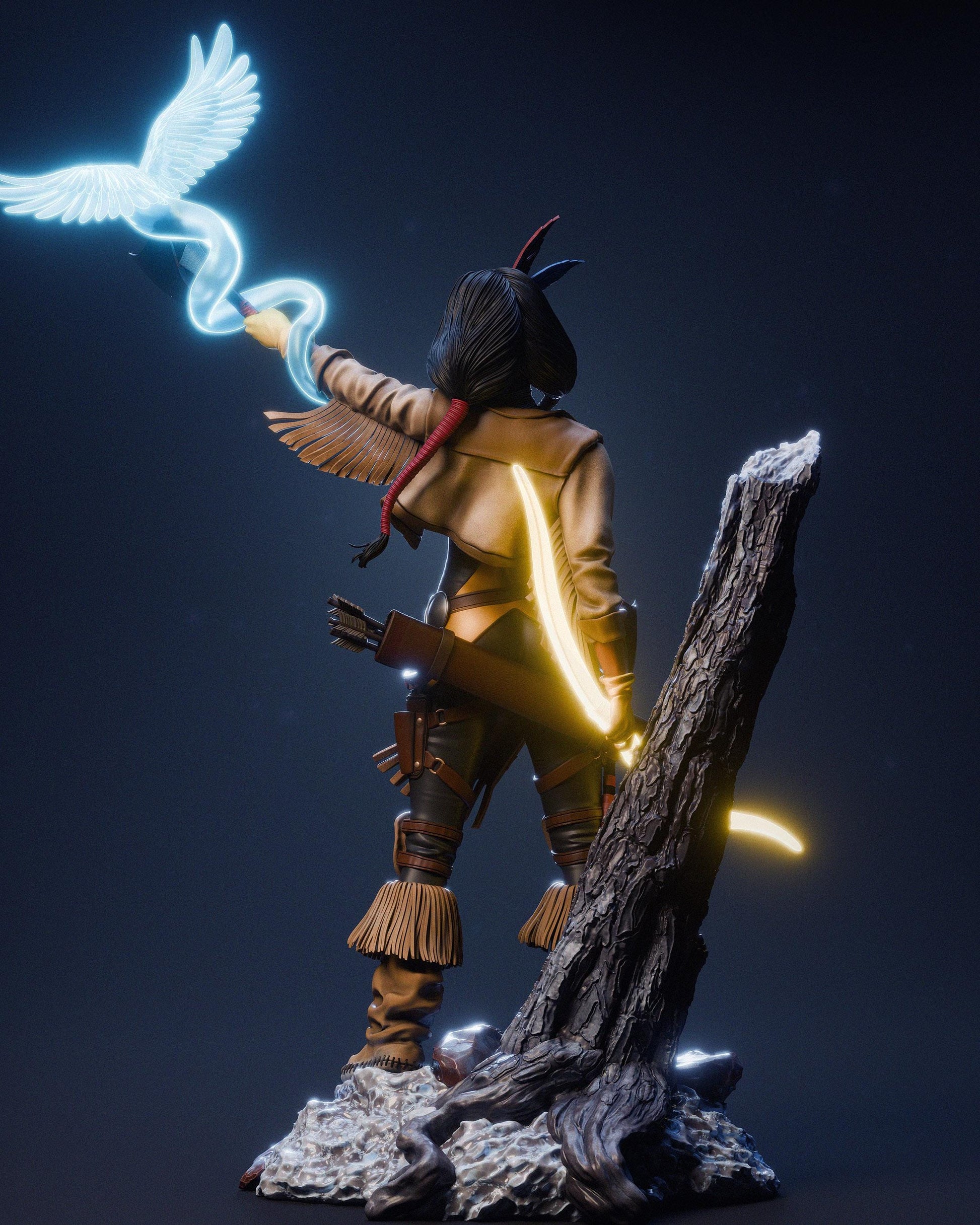 Hand Painted Feathered Comic Heroine Resin Statue – 1/8 and 1/6 Scale – Clear Spirit Bird and Energy Blade – photo 3