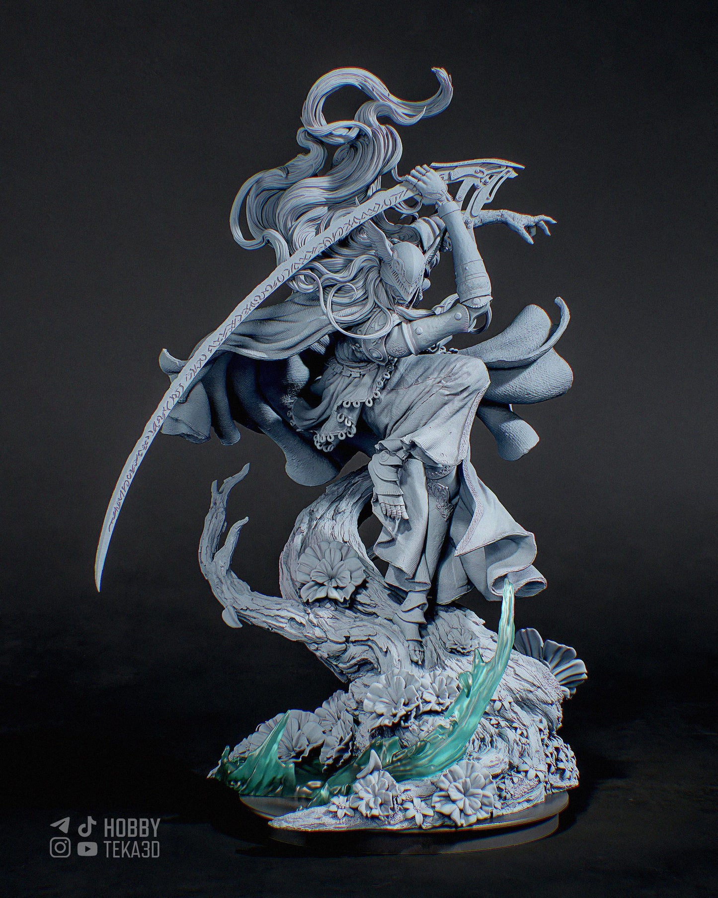 Unpainted Dark Fantasy Warrior Resin Model Kit – 1/8 and 1/6 Scale – by Tanuki – Armored Figure with Clear Resin Blade – photo 1