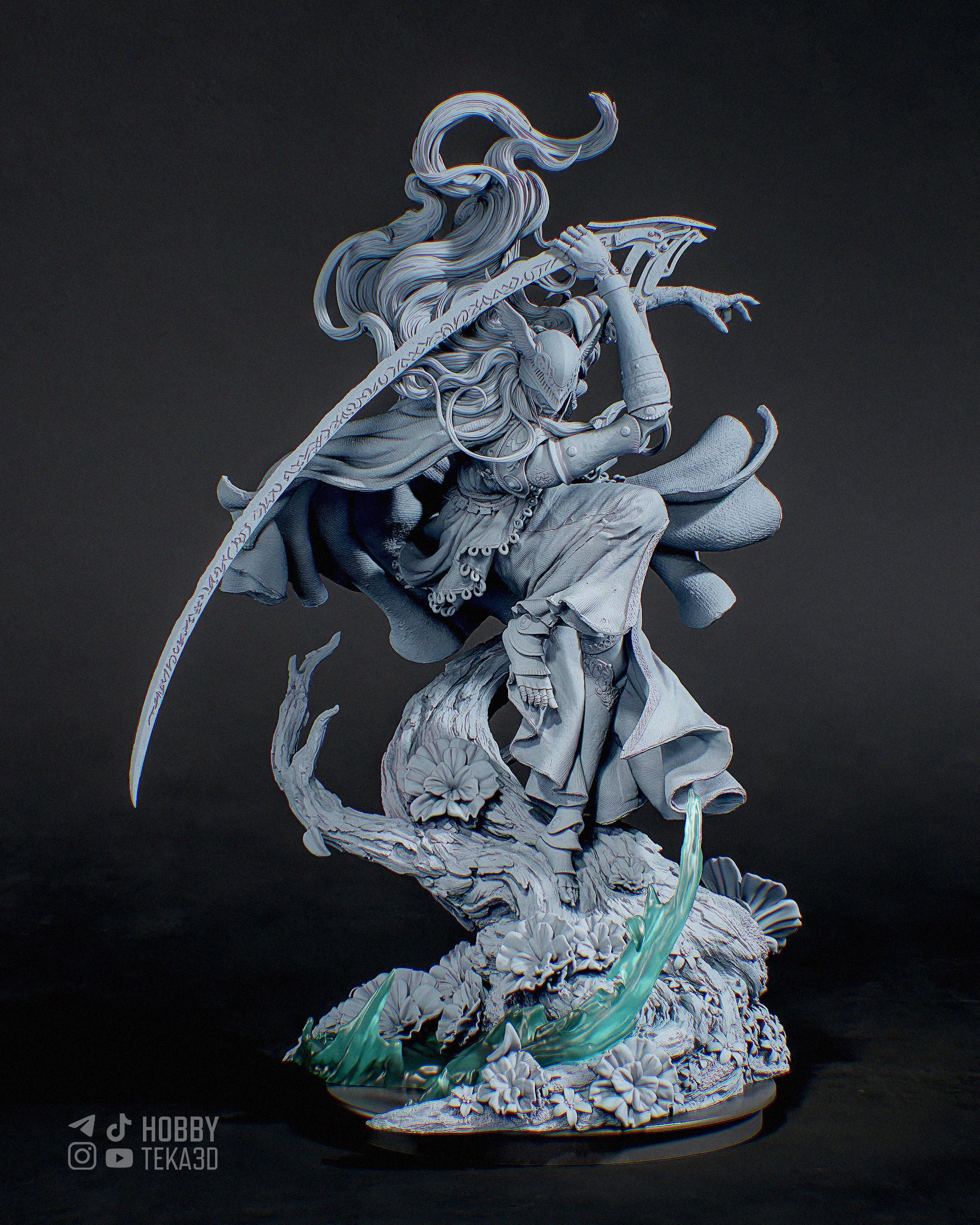 Unpainted Dark Fantasy Warrior Resin Model Kit – 1/8 and 1/6 Scale – by Tanuki – Armored Figure with Clear Resin Blade – photo 1