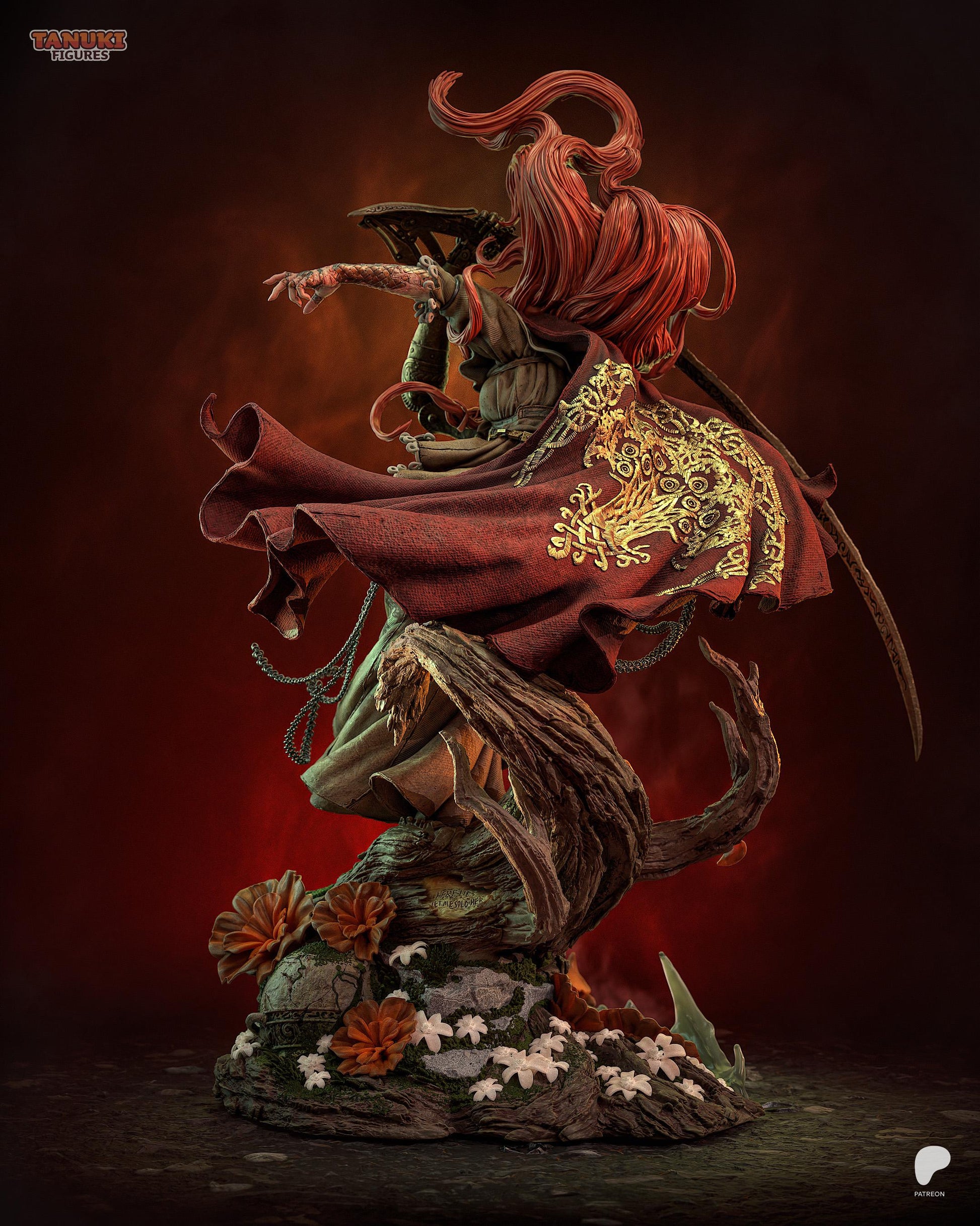 Hand Painted Dark Fantasy Warrior Resin Statue – 1/8 and 1/6 Scale – Armored Red Hair Figure with Clear Resin Blade – photo 2