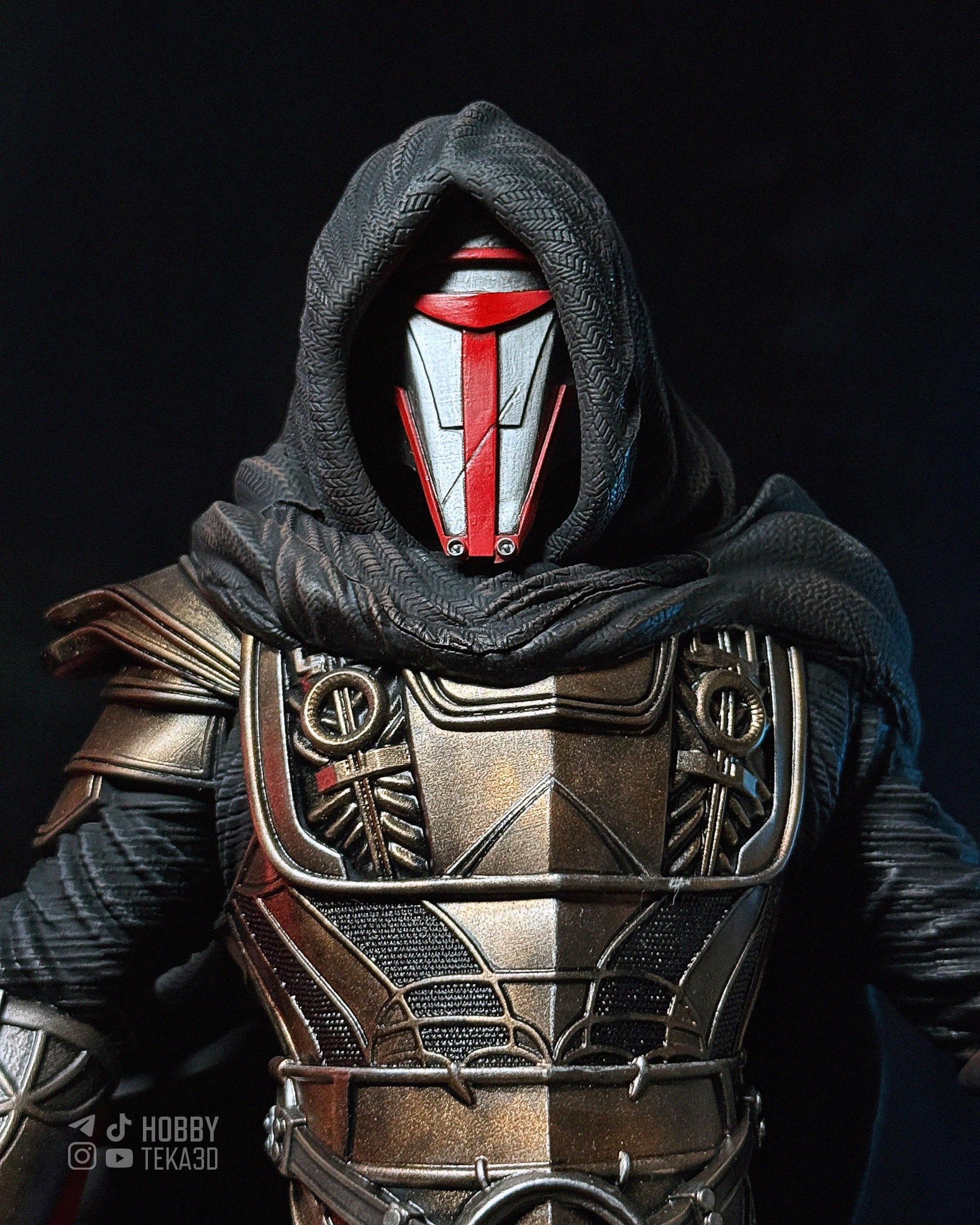 Hand Painted Masked Sci Fi Warrior Resin Statue – 1/8 and 1/6 Scale – Hooded Armor Figure with Red Energy Blade – photo 1