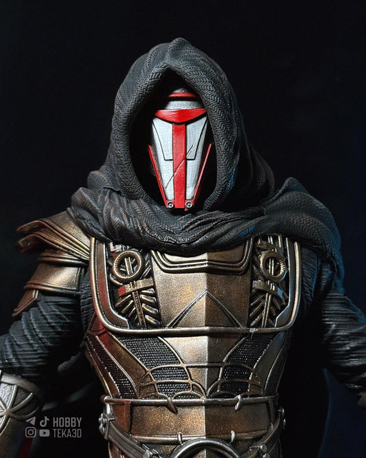 Hand Painted Masked Sci Fi Warrior Resin Statue – 1/8 and 1/6 Scale – Hooded Armor Figure with Red Energy Blade – photo 1