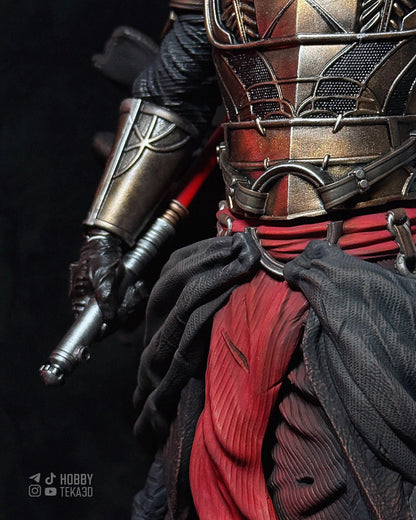 Hand Painted Masked Sci Fi Warrior Resin Statue – 1/8 and 1/6 Scale – Hooded Armor Figure with Red Energy Blade – photo 5