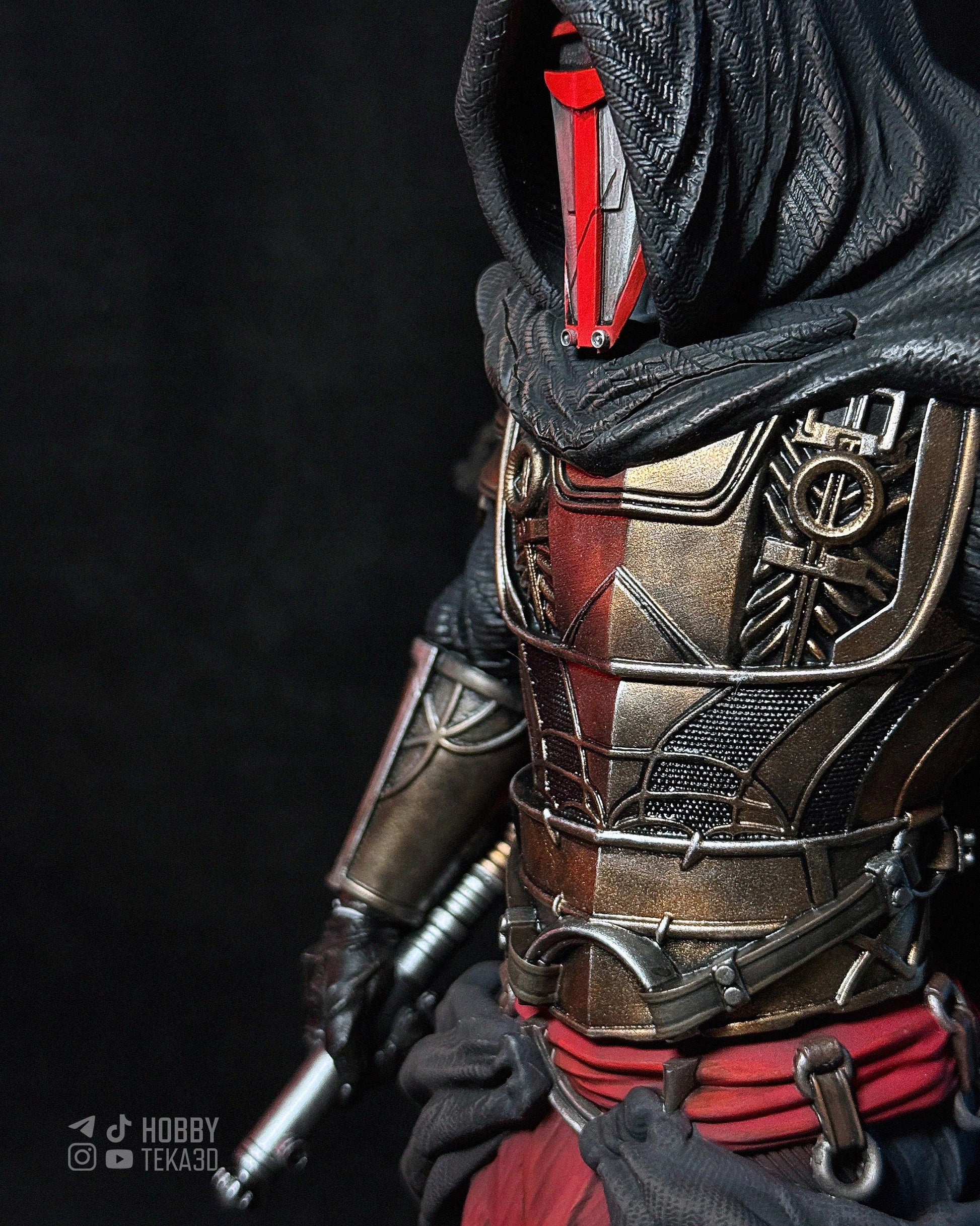 Hand Painted Masked Sci Fi Warrior Resin Statue – 1/8 and 1/6 Scale – Hooded Armor Figure with Red Energy Blade – photo 6