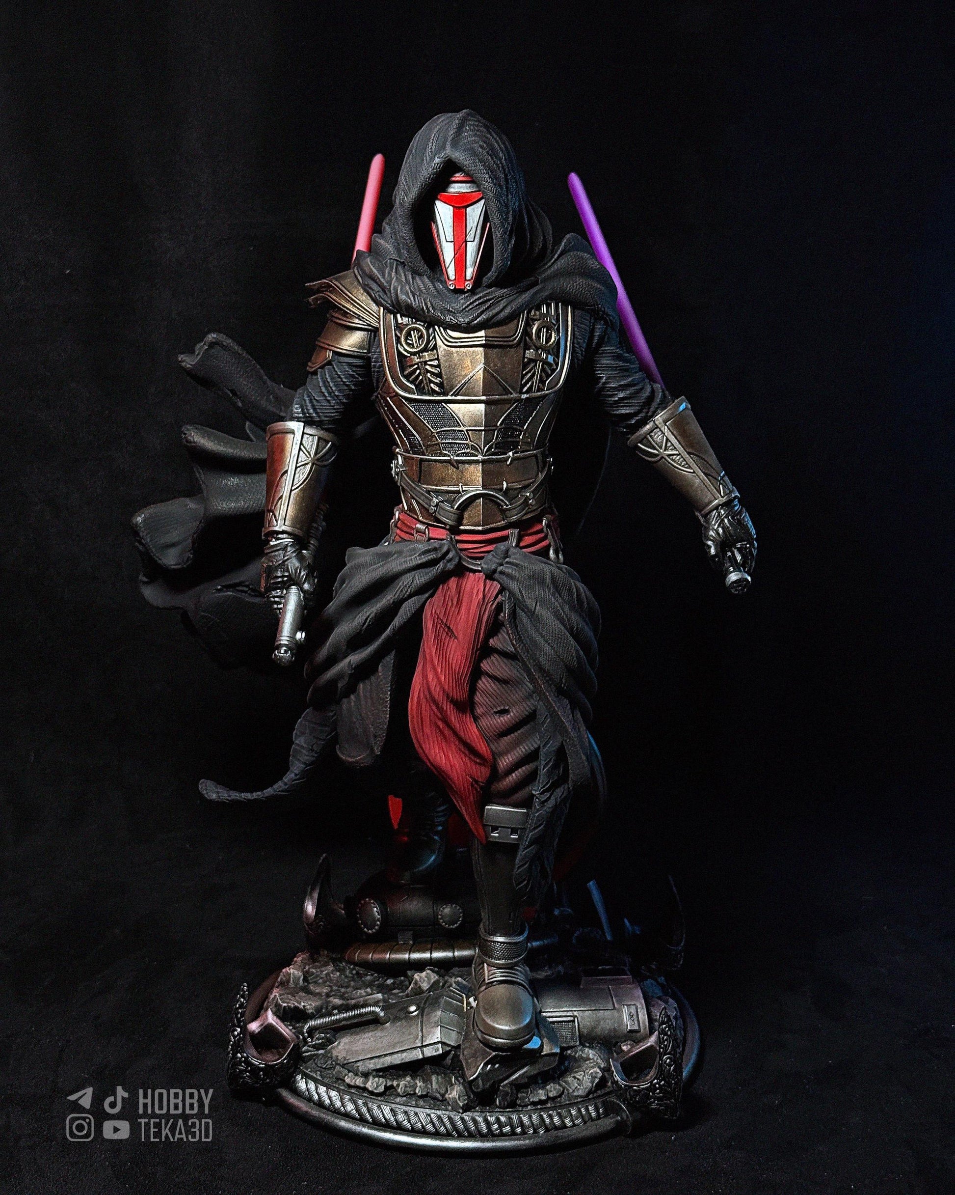 Hand Painted Masked Sci Fi Warrior Resin Statue – 1/8 and 1/6 Scale – Hooded Armor Figure with Red Energy Blade – photo 16