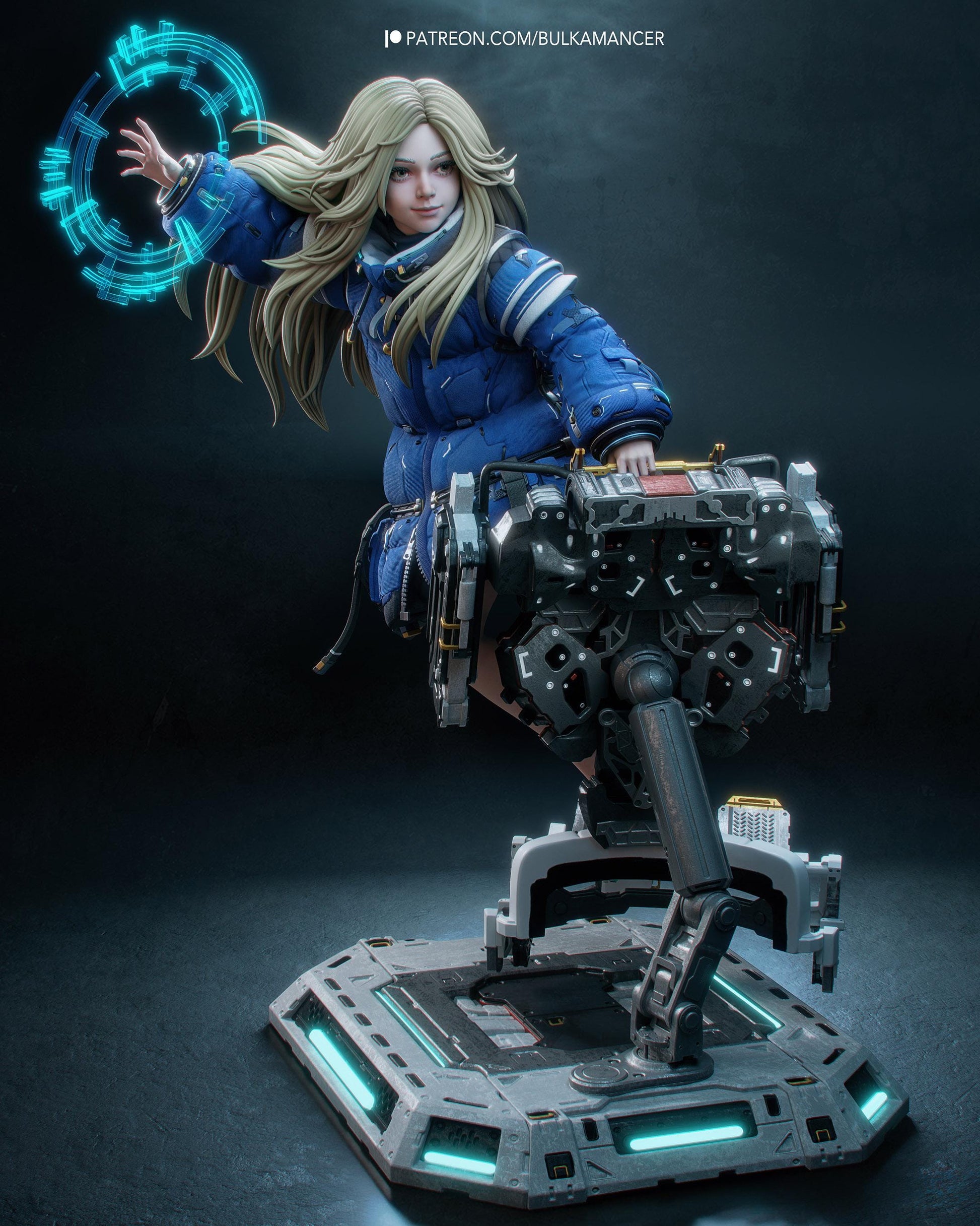 Hand Painted Sci Fi Anime Style Resin Statue – 1/8 and 1/6 Scale – Mecha Girl with Clear Tech Halo – photo 2
